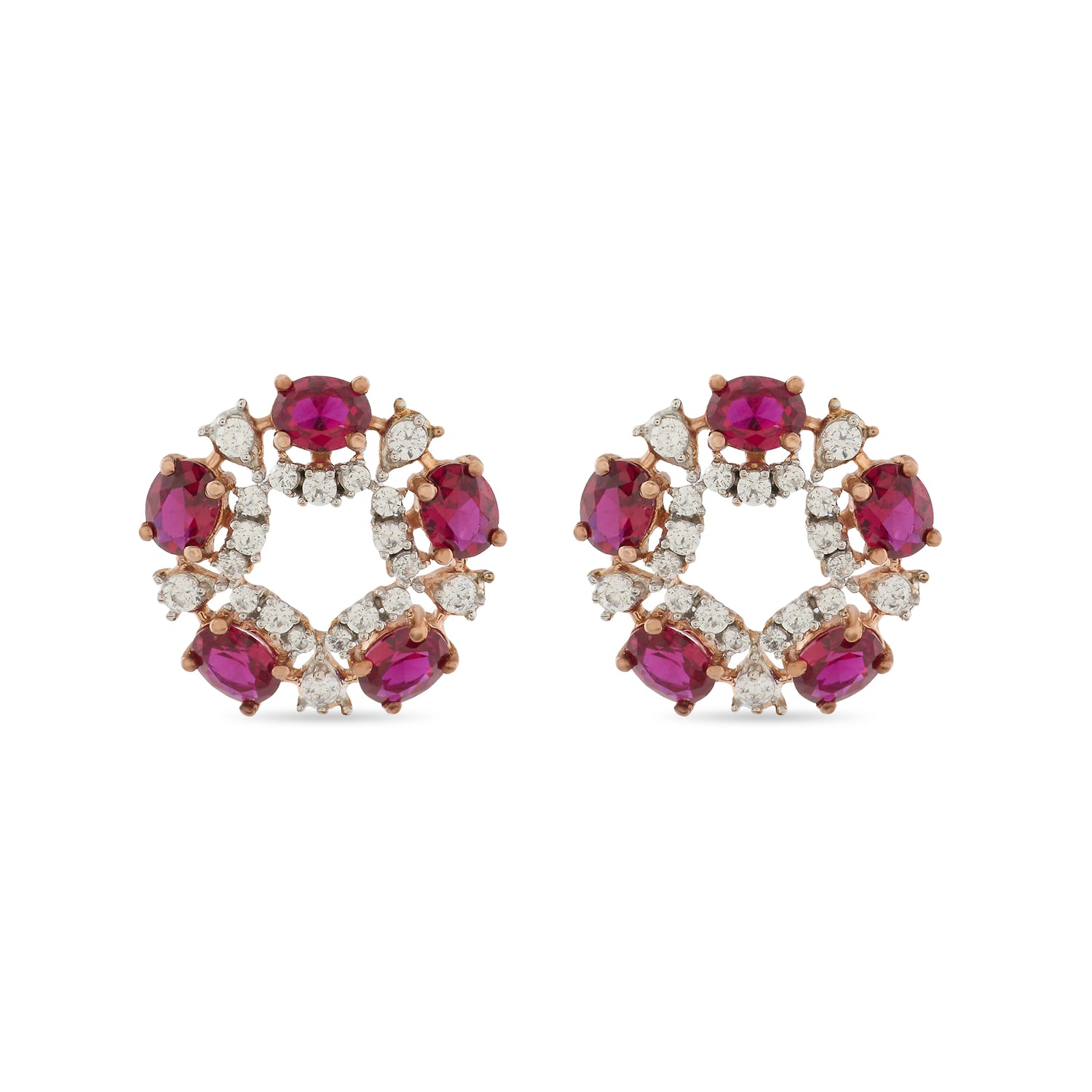 Romantic Floral Circle Stud Earrings with Graceful Sparkle