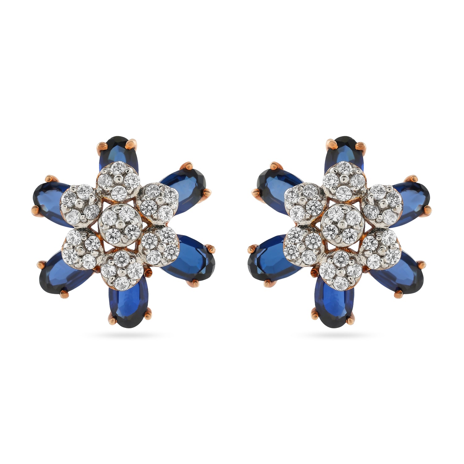 Radiant Floral Starburst Stud Earrings With Shimmering Pave Clusters And Petals