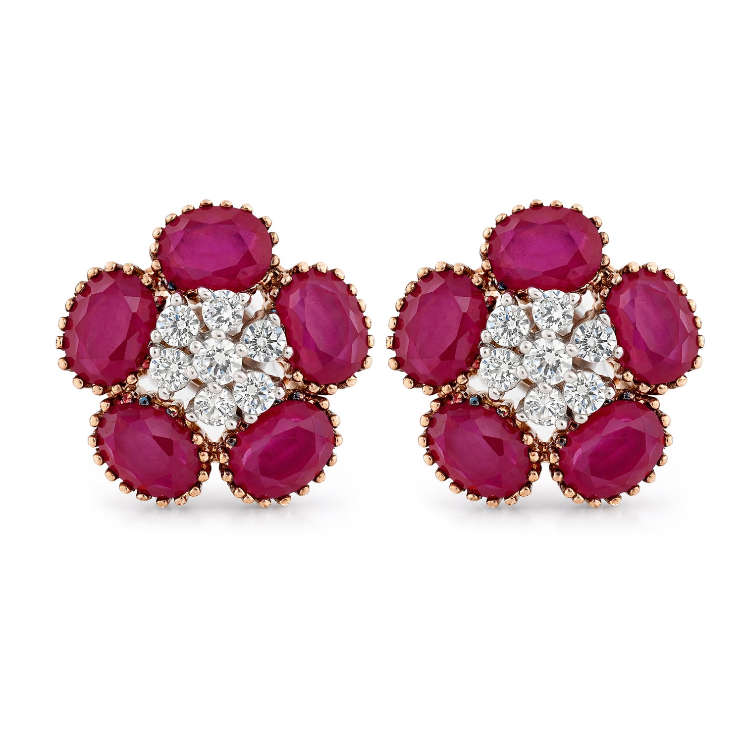 Graceful Blooming Floral Stud Earrings Featuring Brilliant Center Accents