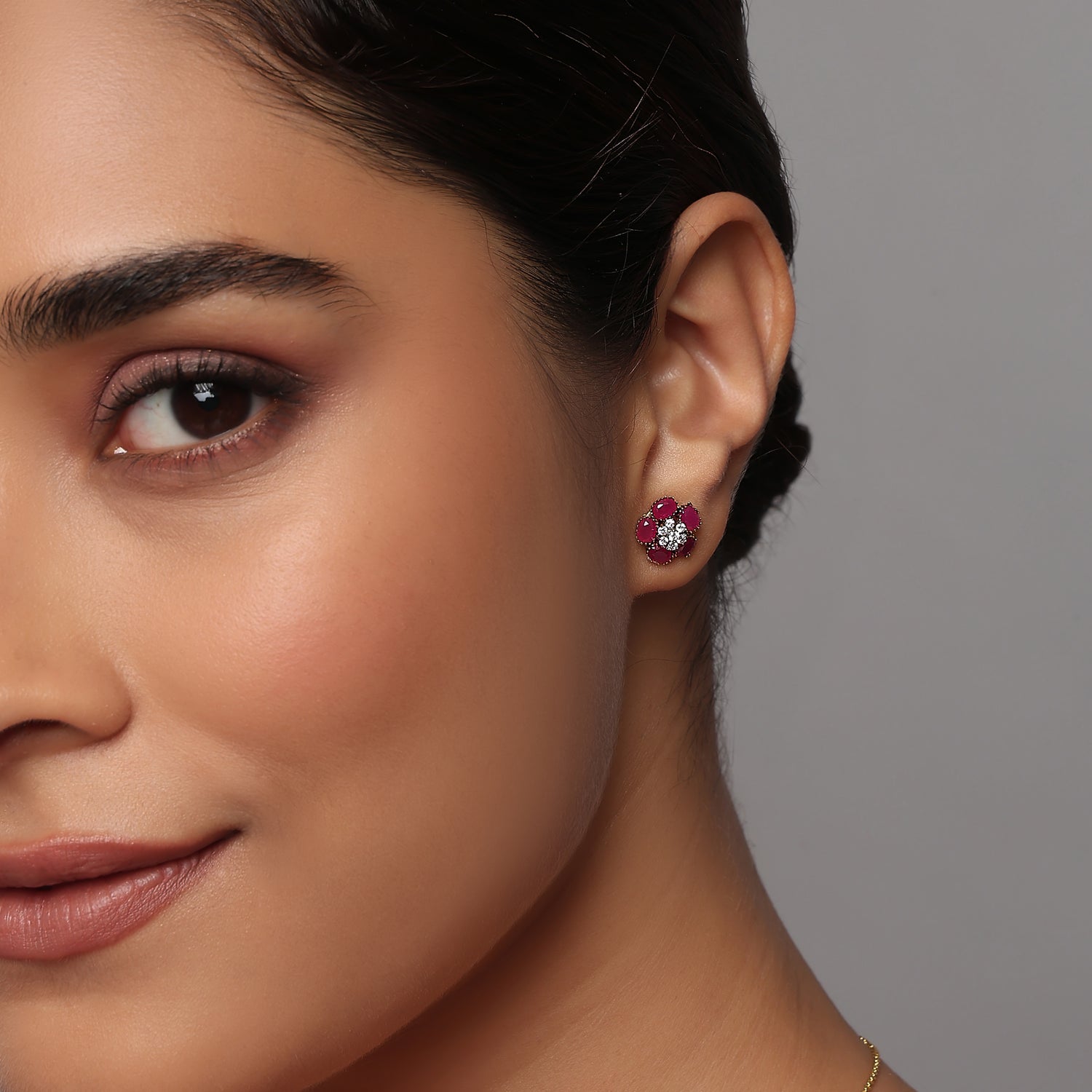 Graceful Blooming Floral Stud Earrings Featuring Brilliant Center Accents