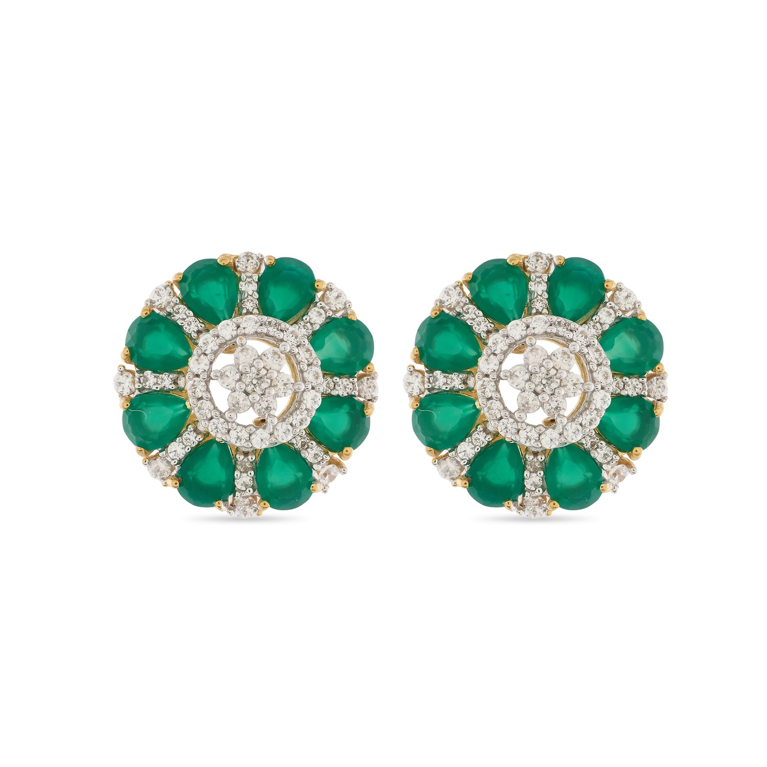 Regal Floral Halo Stud Earrings with Luminous Center Glow