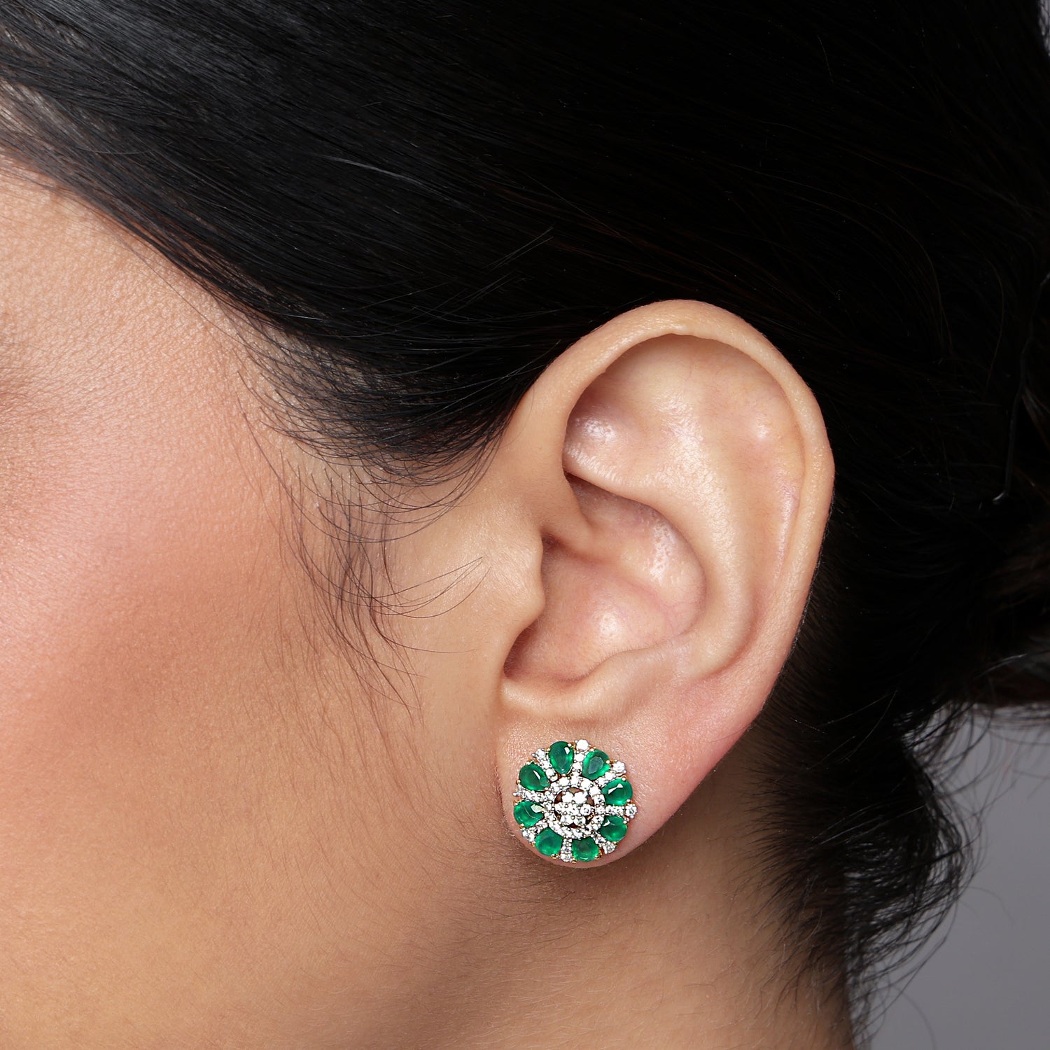 Regal Floral Halo Stud Earrings with Luminous Center Glow
