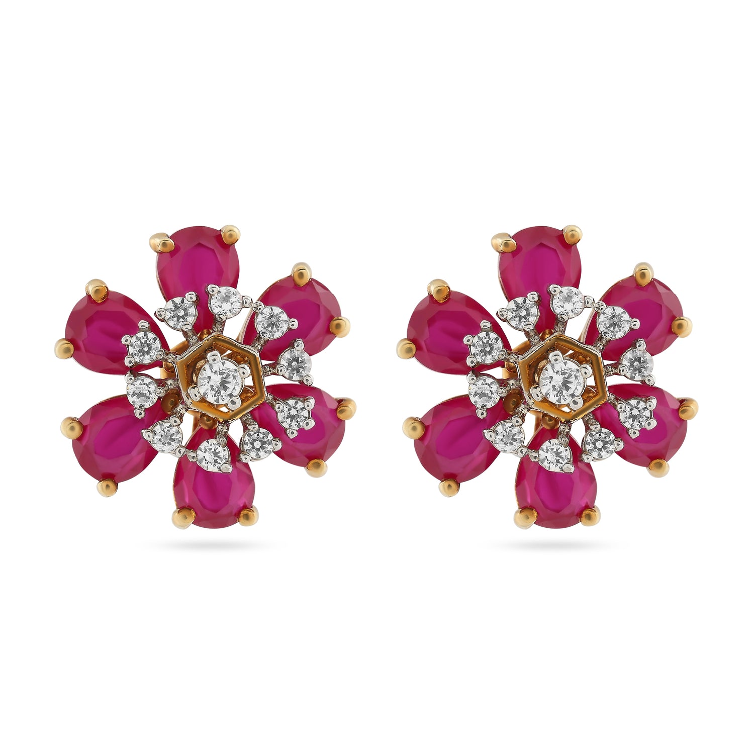 Exquisite Blooming Floral Stud Earrings Featuring a Radiant Glistening Centerpiece