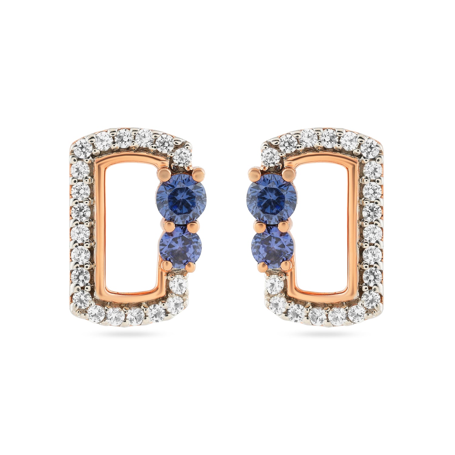 The Timeless Radiance Rectangular Halo Studs with Celestial Accents