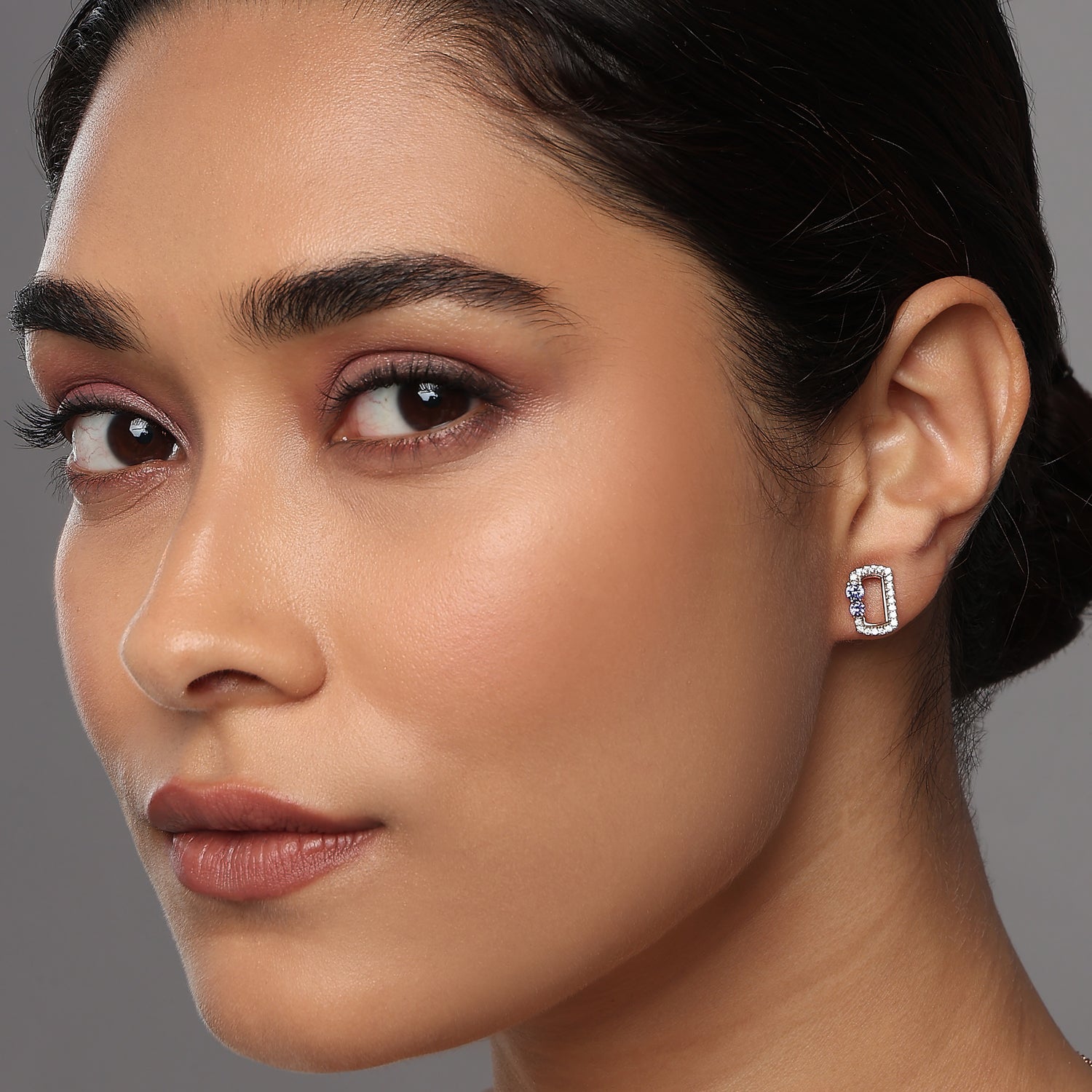 The Timeless Radiance Rectangular Halo Studs with Celestial Accents