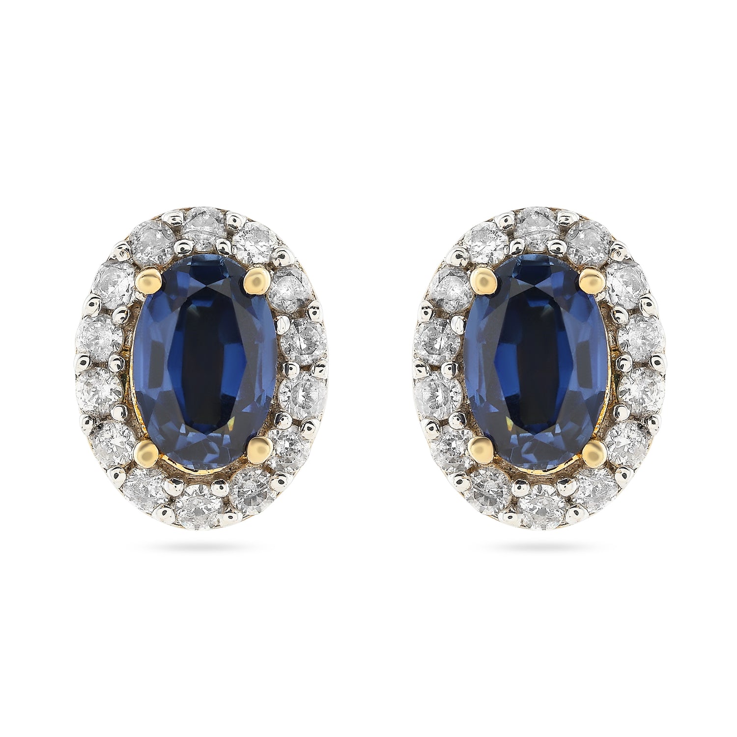 Enchanting Oval Halo Stud Earrings With Radiant Deep Blue Centers