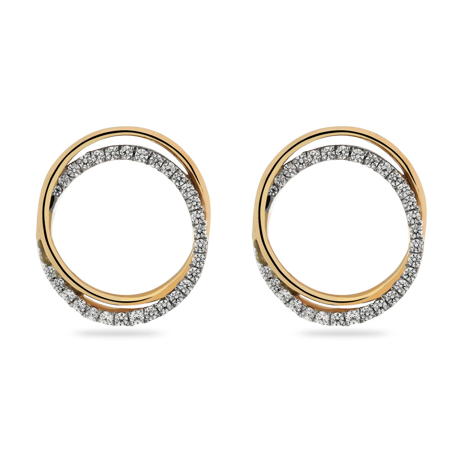 Elegant Interlocking Dual Circle Stud Earrings with Shimmering Radiant Accents