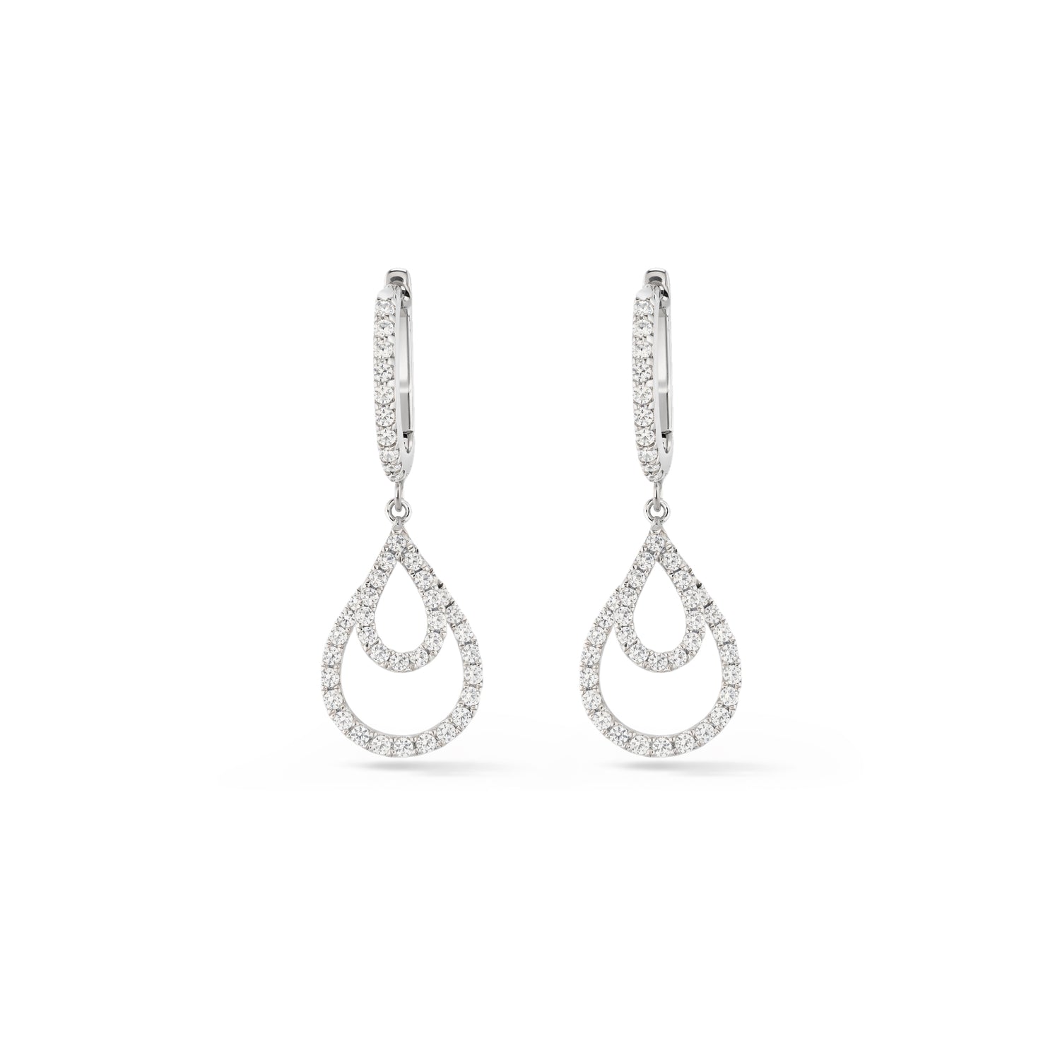 Celestial Teardrop Dangle Hoop Earrings with Intricate Pave Detailing