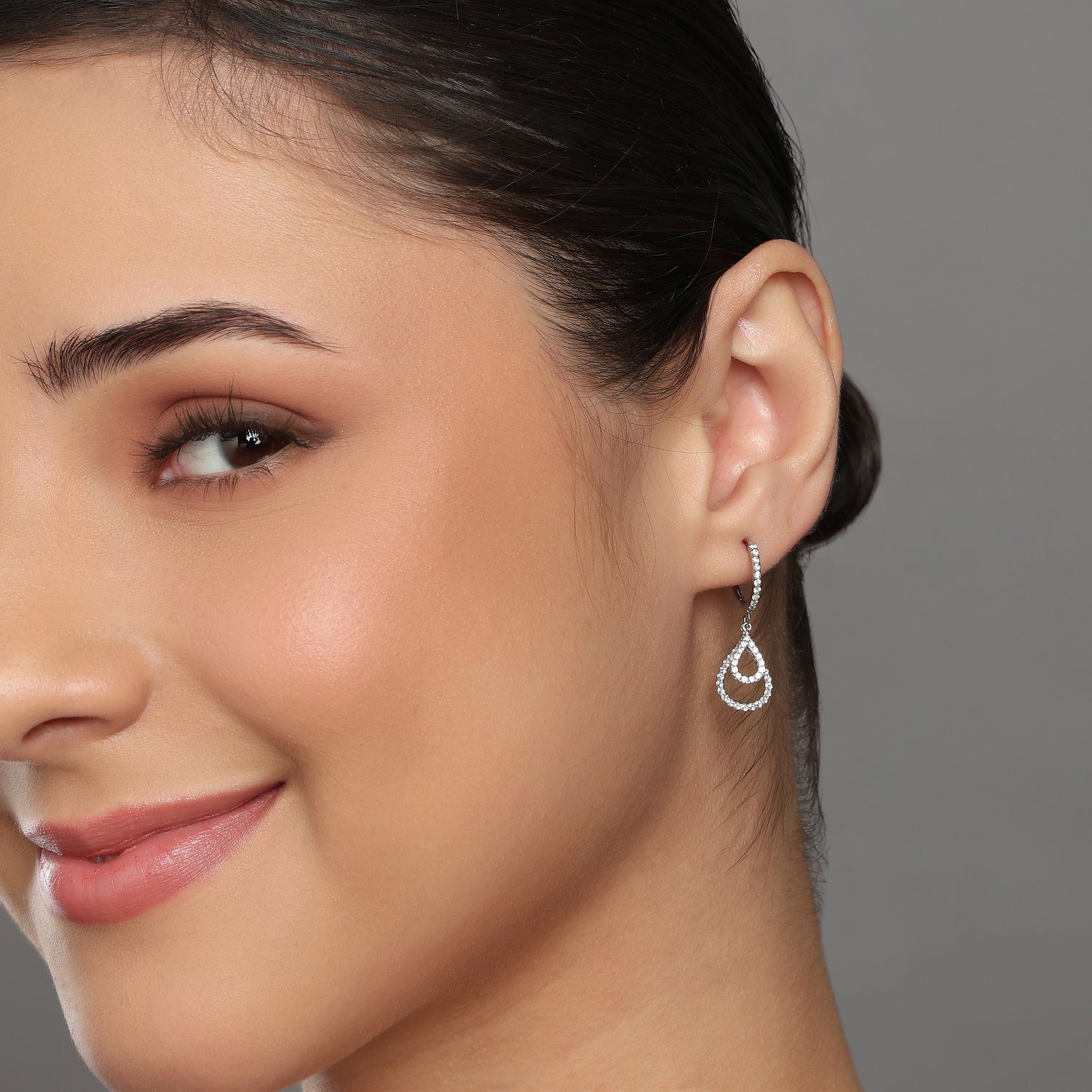Celestial Teardrop Dangle Hoop Earrings with Intricate Pave Detailing