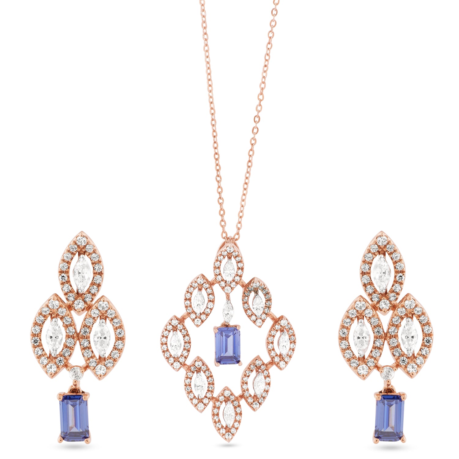 Exquisite Marquise Halo Pendant and Matching Drop Earring Jewelry Set