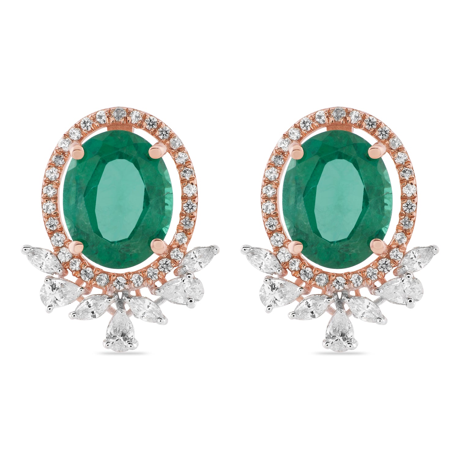 Enchanting Floral Halo Stud Earrings with Radiantly Glowing Oval Gemstones