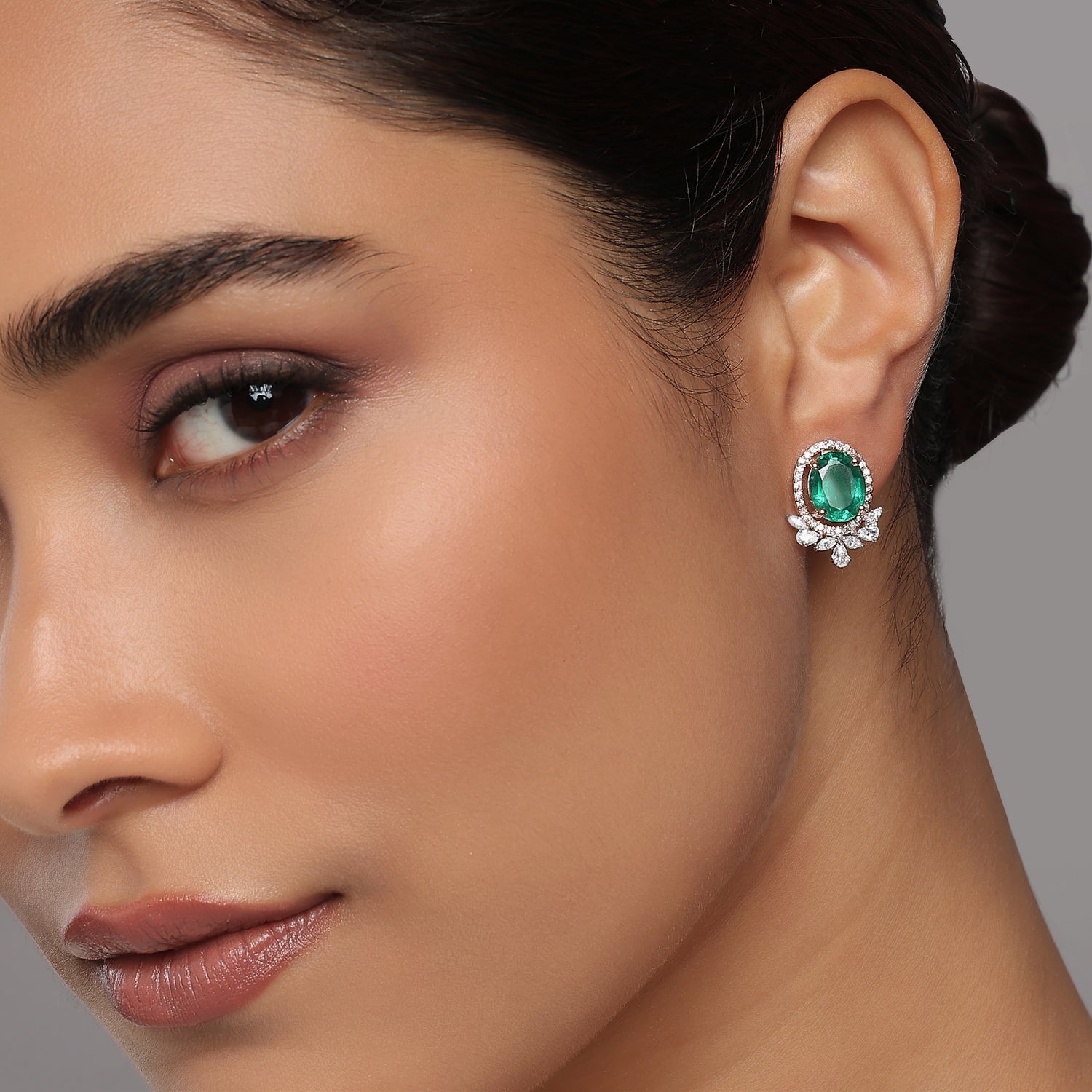 Enchanting Floral Halo Stud Earrings with Radiantly Glowing Oval Gemstones