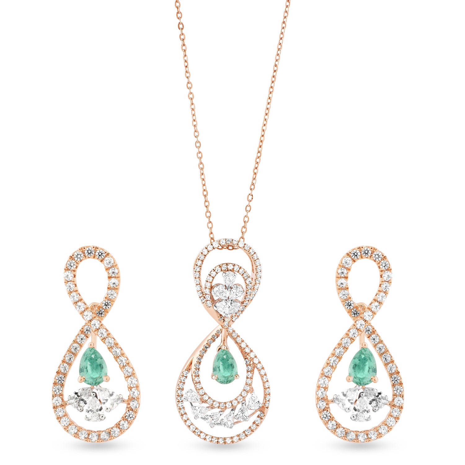 Majestic Infinity Halo Pendant and Teardrop Drop Earring Jewelry Set