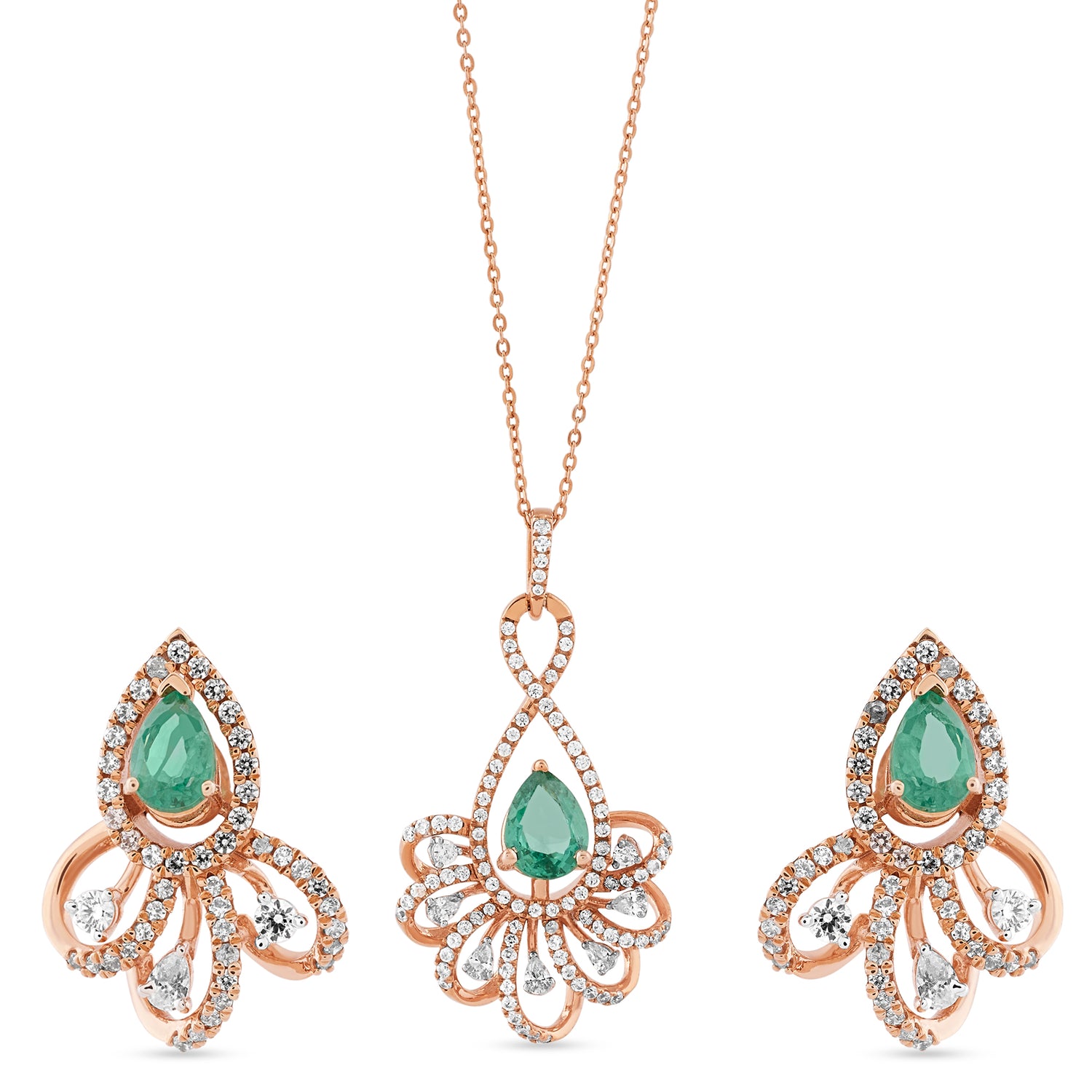 Enchanting Pear Cut Floral Pendant and Matching Stud Earring Set