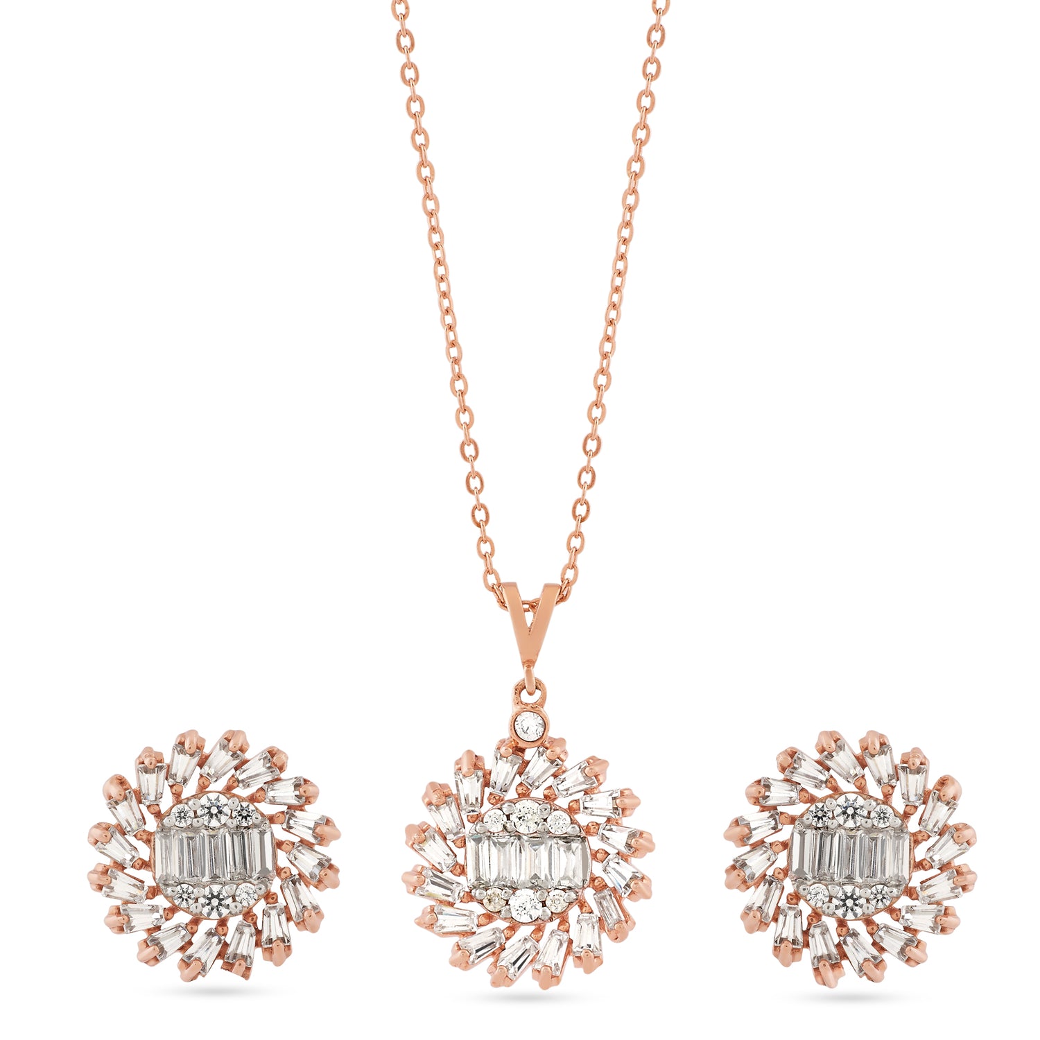 Luminous Eternal Bloom Floral Pendant and Matching Stud Earring Set