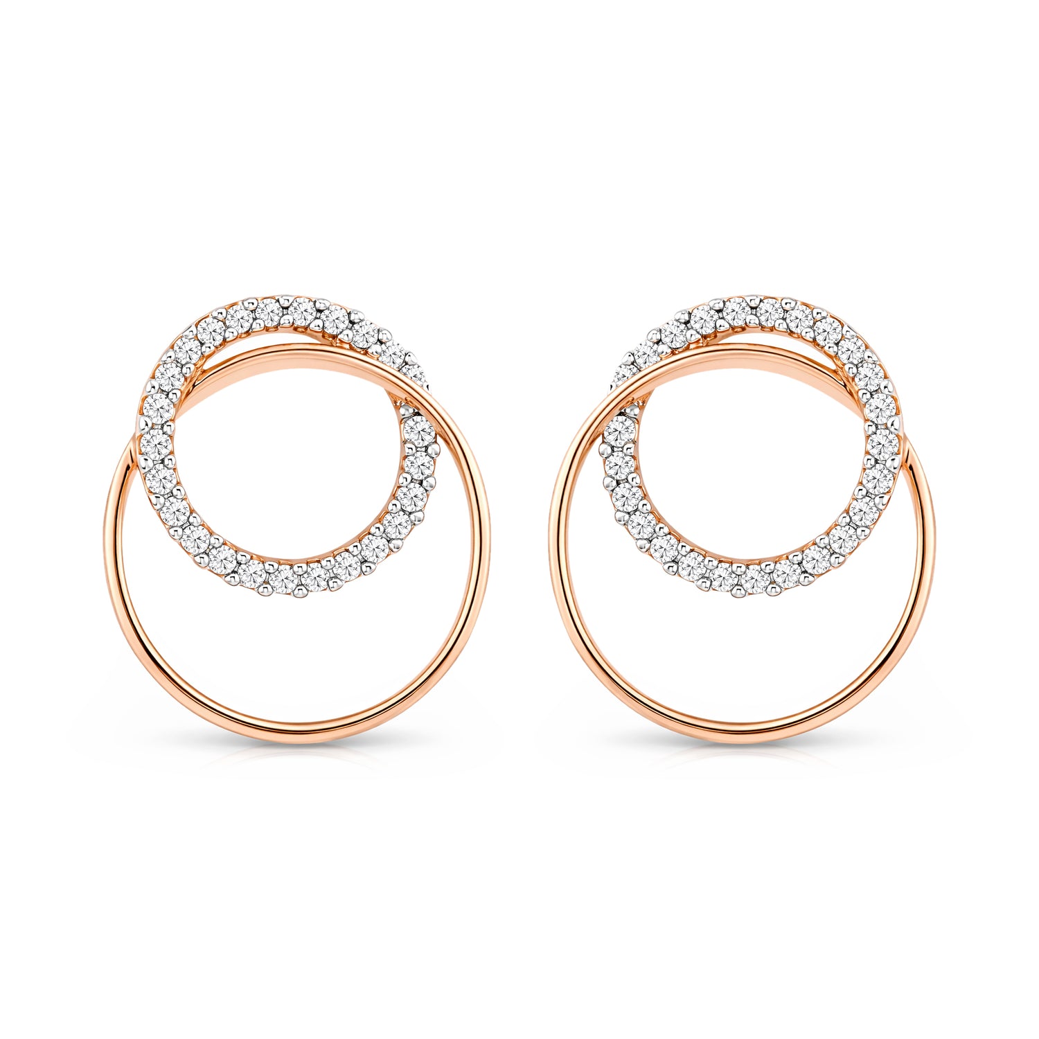 Radiant Interlocking Double Circle Stud Earrings With Shimmering Pave Accents