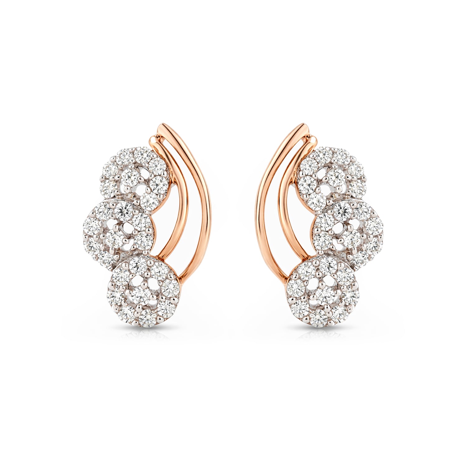 Radiant Floral Trio Cluster Earrings With Graceful Curved Silhouette