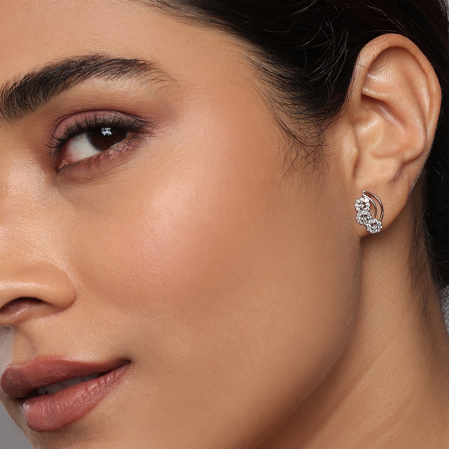 Radiant Floral Trio Cluster Earrings With Graceful Curved Silhouette