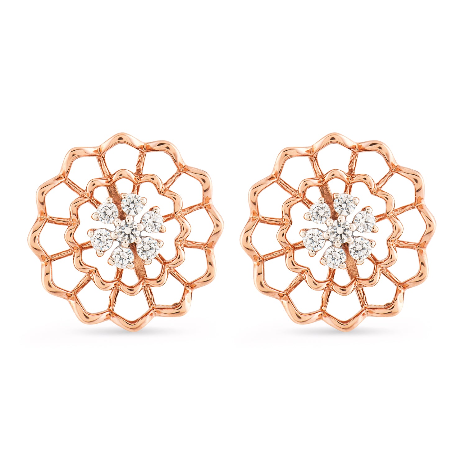 Delicate Floral Stud Earrings with Intricate Lattice Elegance