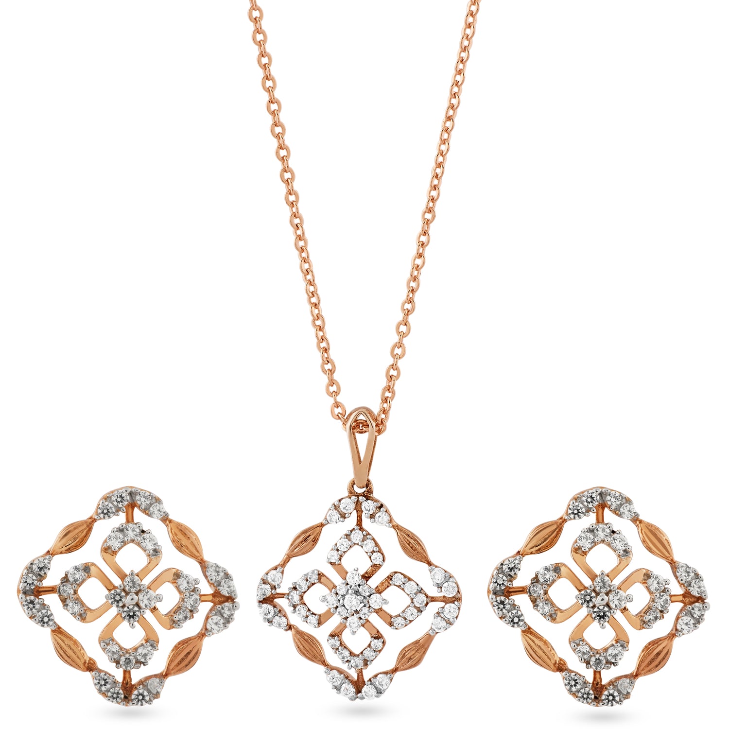 Enchanting Floral Filigree Pendant and Matching Stud Earring Jewelry Set