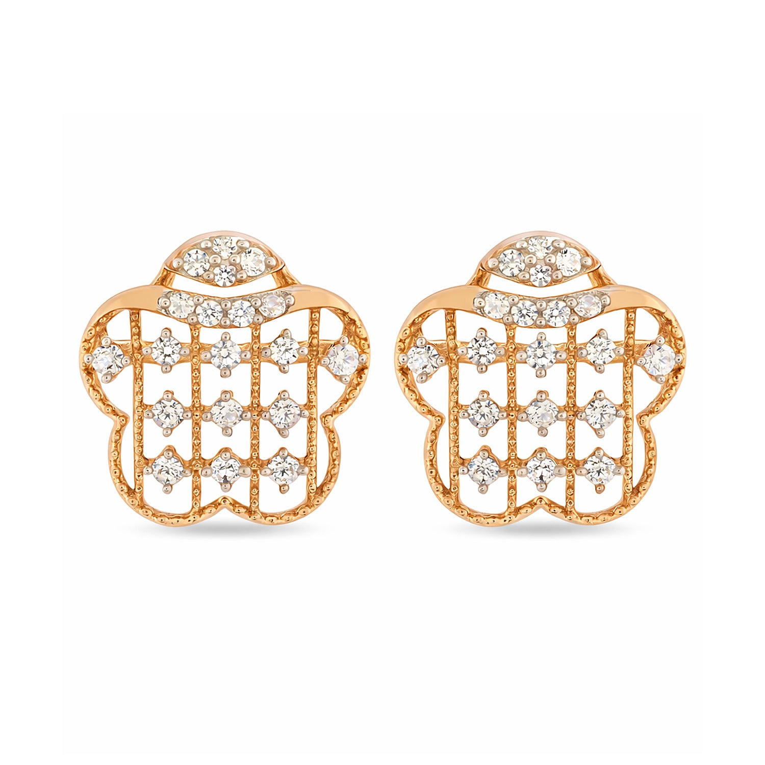 Celestial Lattice Stud Earrings with Sacred Hand Motif