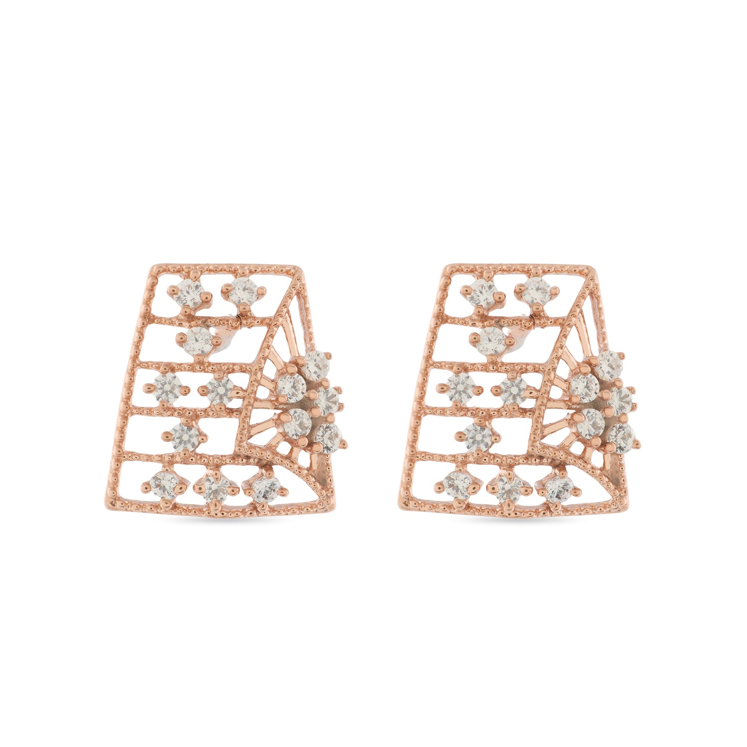 Gilded Mosaic Stud Earrings with Abstract Layered Geometry