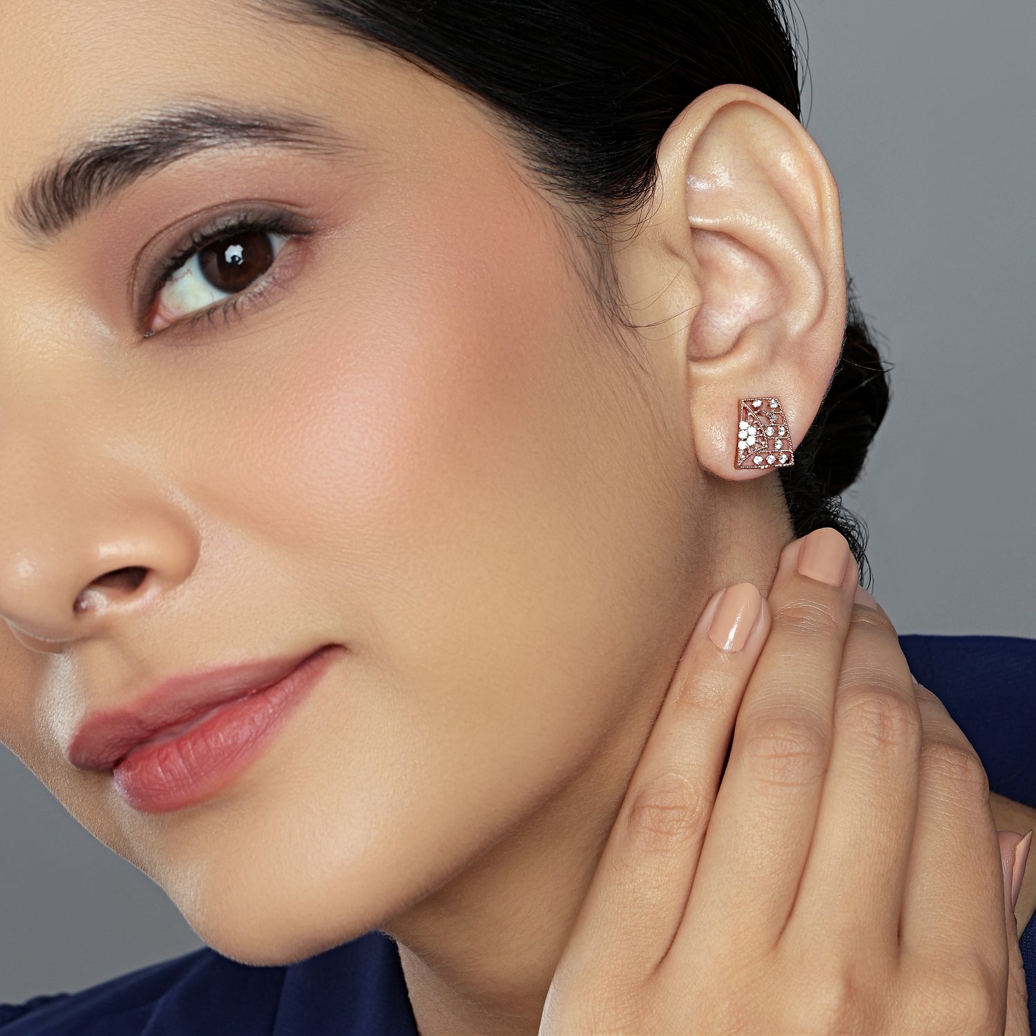 Gilded Mosaic Stud Earrings with Abstract Layered Geometry