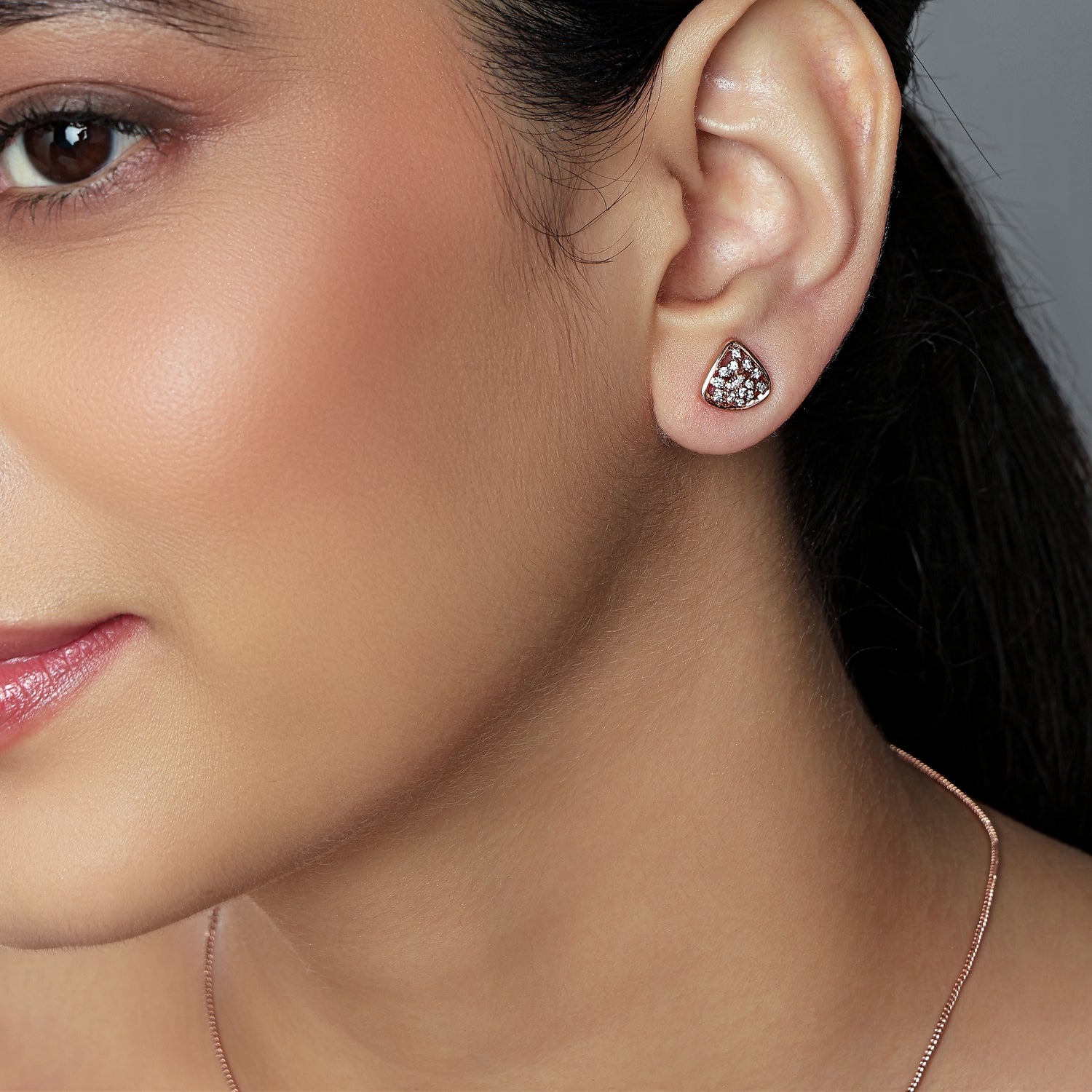 Petite Triangular Stud Earrings with Modern Sparkle Accent