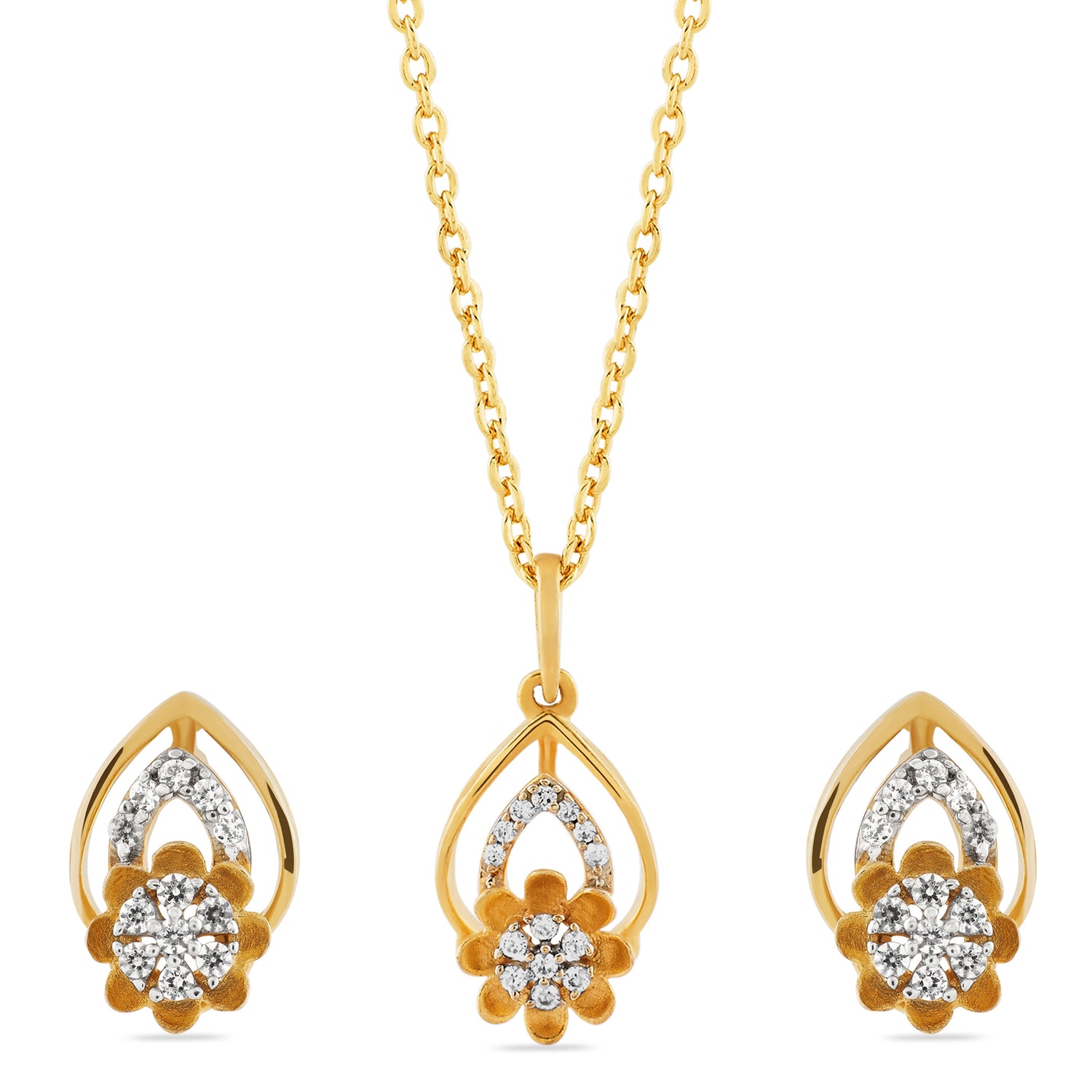 Enchanting Floral Teardrop Pendant and Stud Earrings Jewelry Set