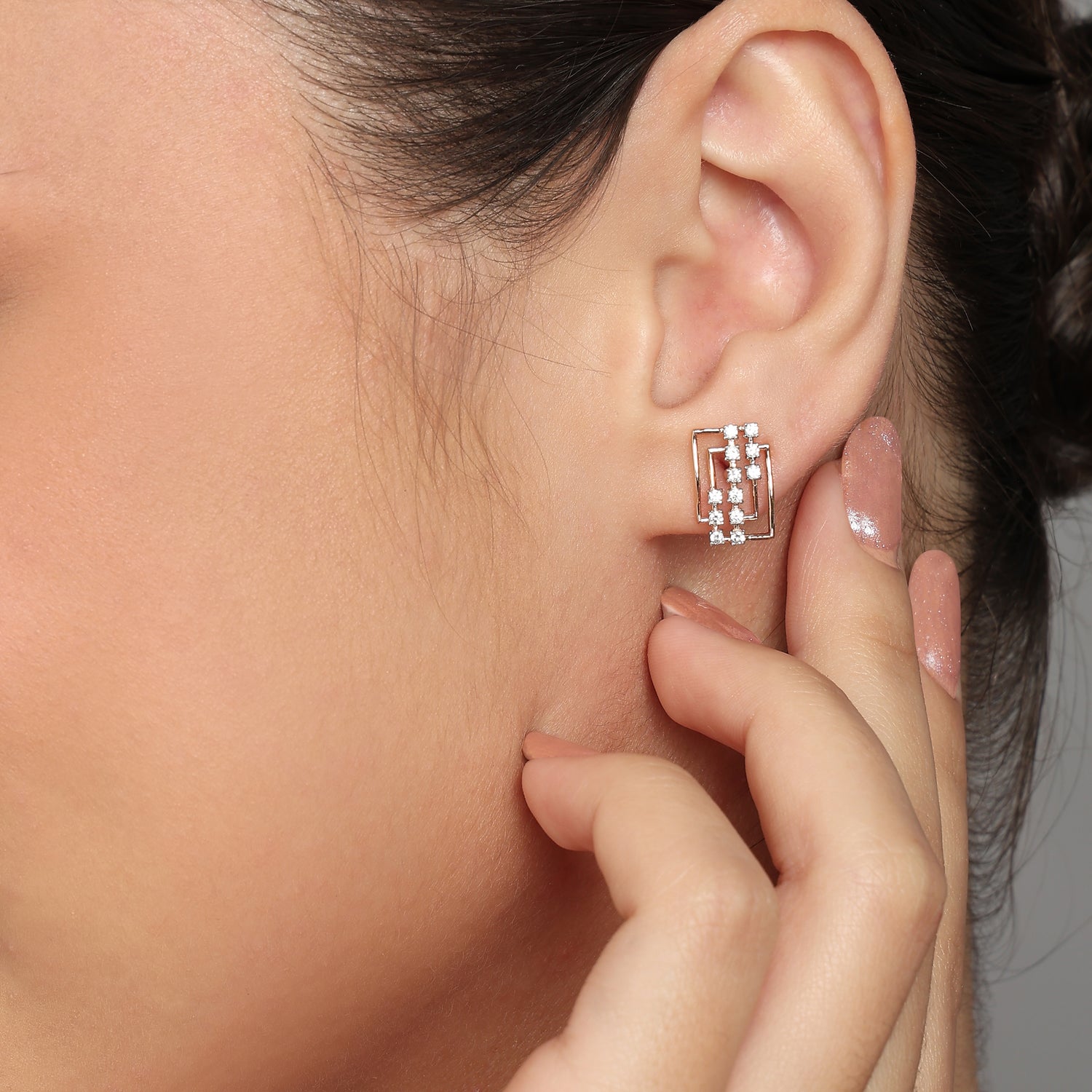 Modern Rectangular Stud Earrings with Layered Geometric Elegance