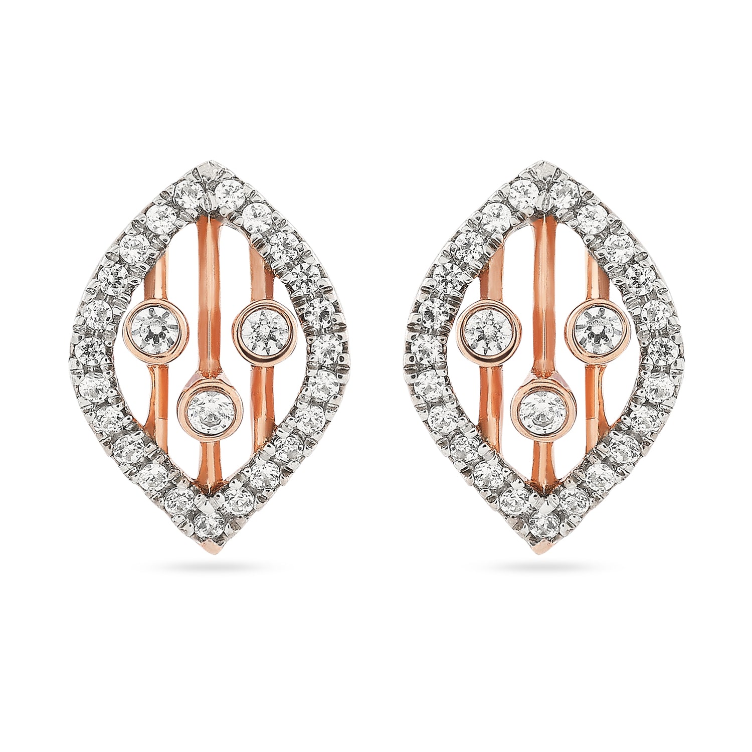 Exquisite Marquise Filigree Stud Earrings Featuring Radiant Triple Accents