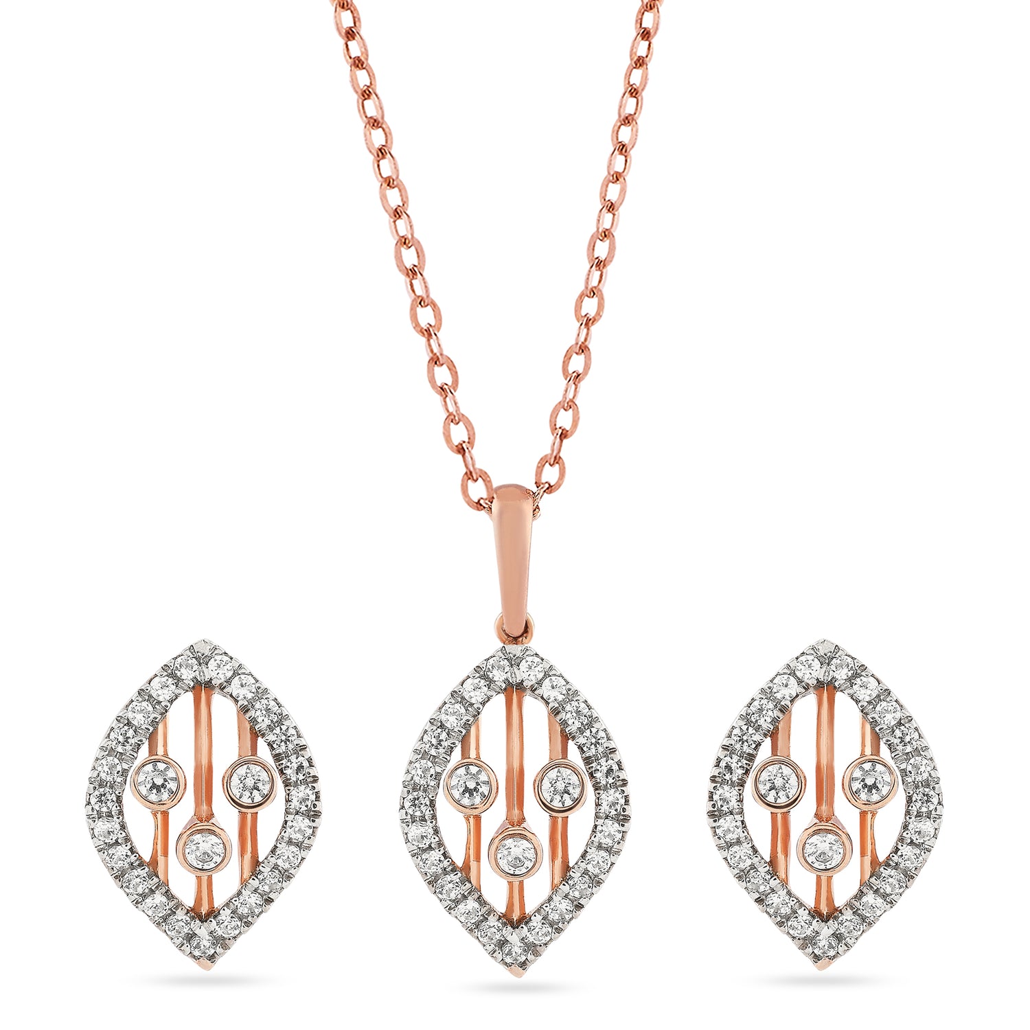 Elegant Marquise Filigree Pendant and Matching Stud Earring Set