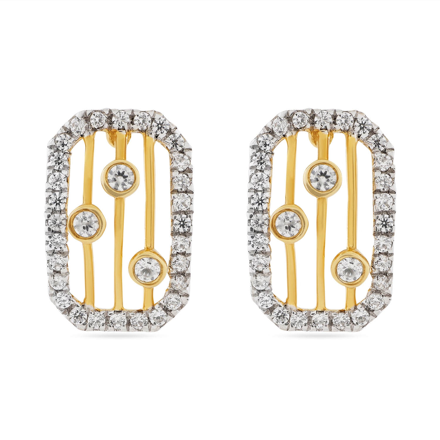 Radiant Geometric Rectangular Stud Earrings with Modern Triple Stone Detail