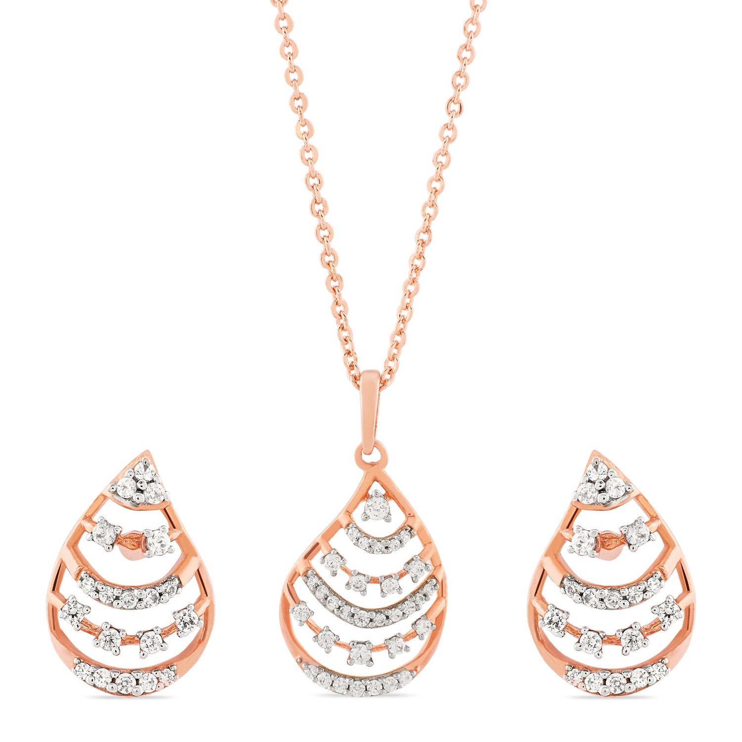 Eternal Shimmering Teardrop Filigree Pendant and Matching Stud Earrings