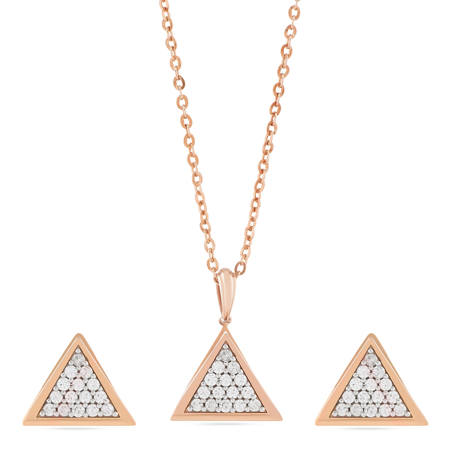 Graceful Geometric Radiance Triangle Pendant and Matching Stud Earring Set