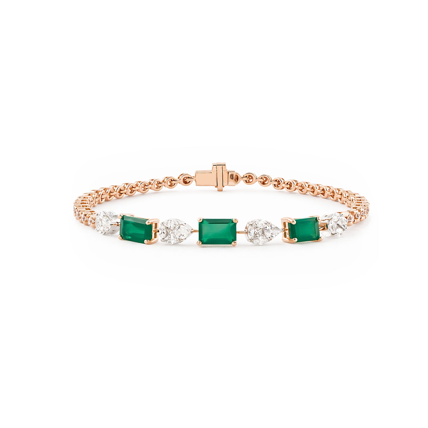 A Graceful Tennis Bracelet Accented with Structured Elegance and Charm