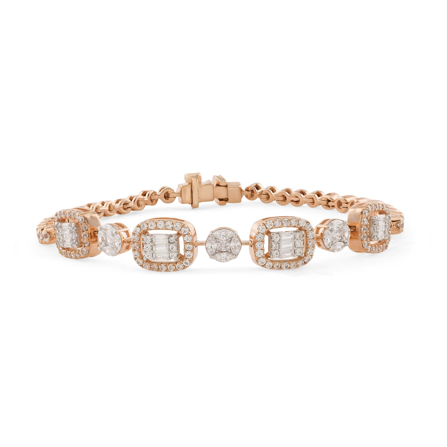A Refined Tennis Bracelet with Geometric Motifs and Timeless Allure