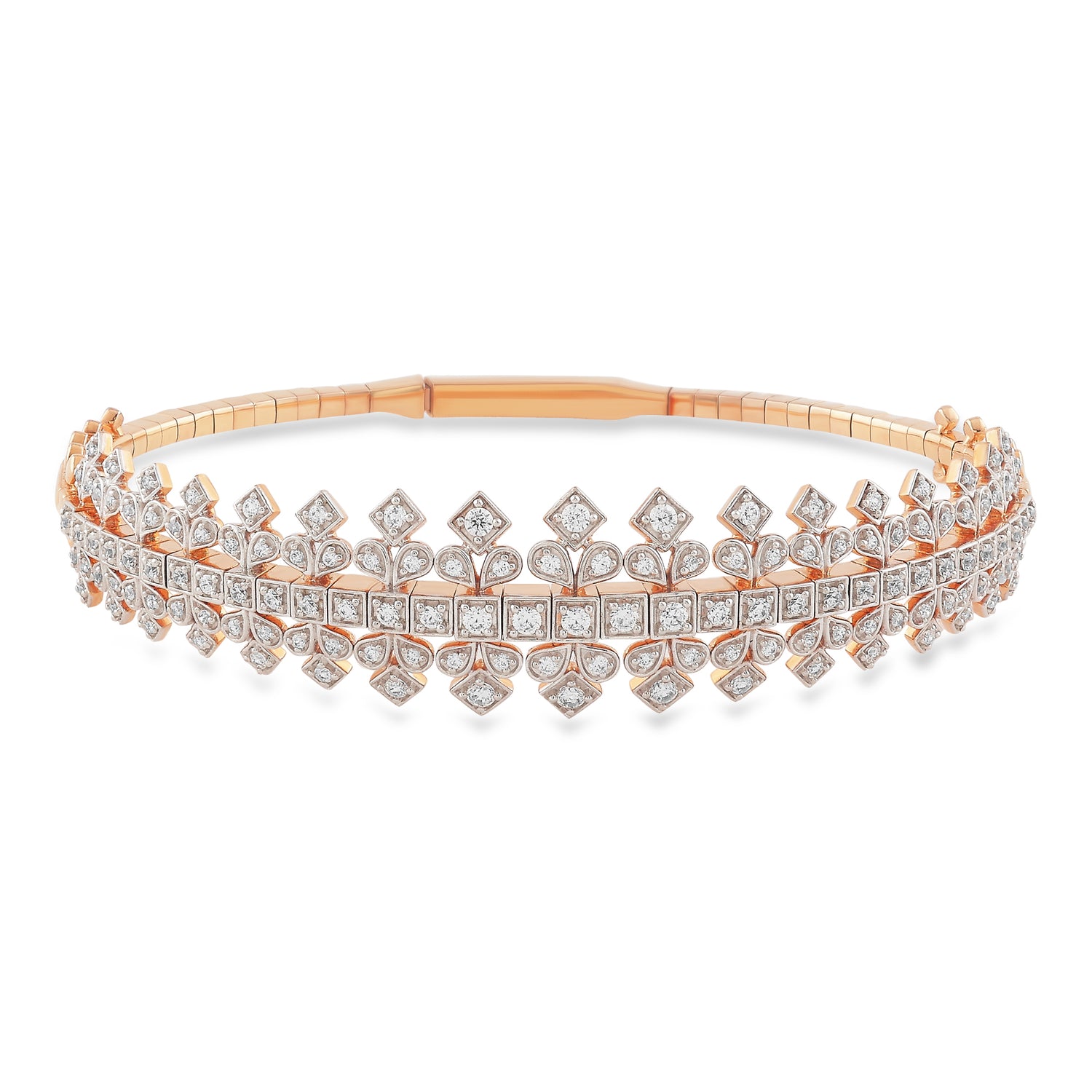 Luxurious Dual-Row Lattice Bangle with Sparkling Stone Accents