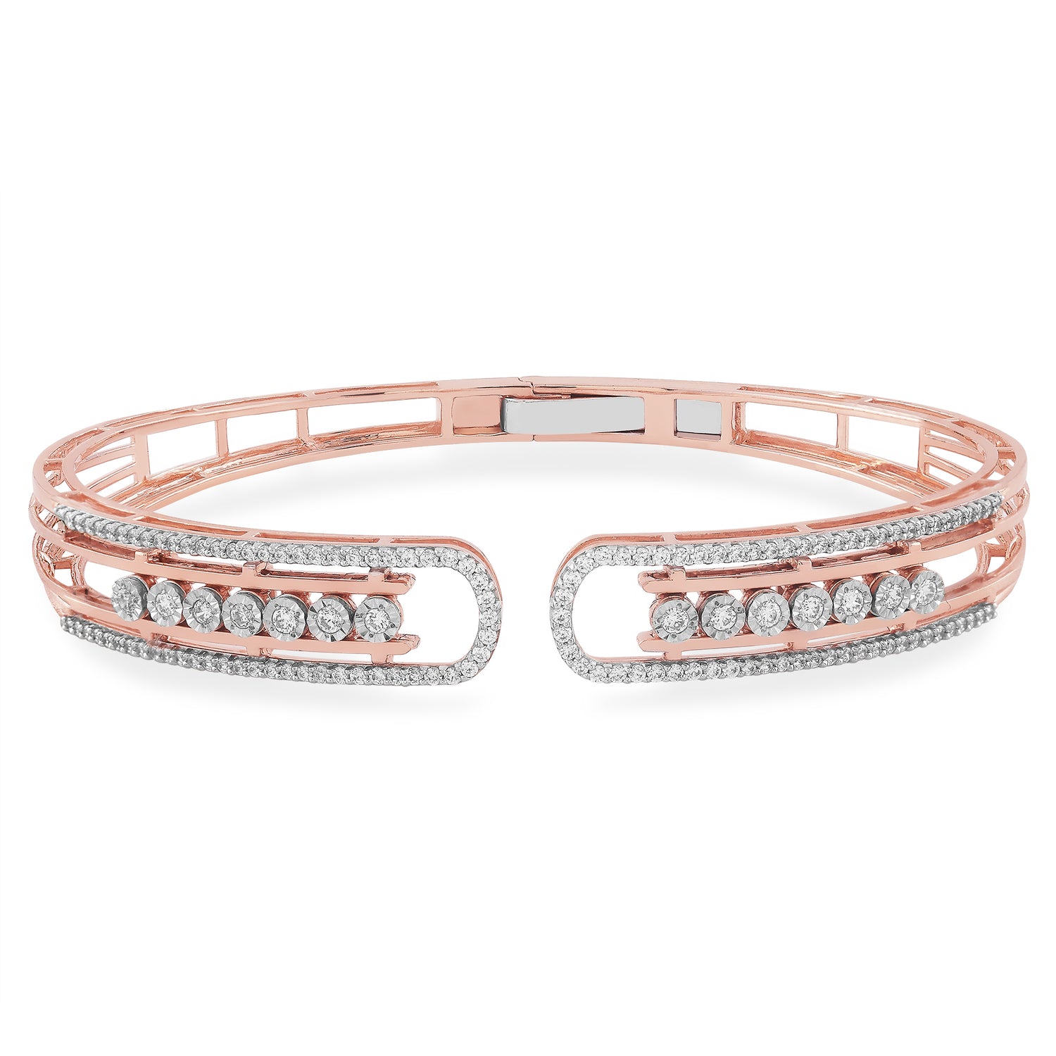 Modern Linked Frame Bangle with Shimmering Stone Highlights