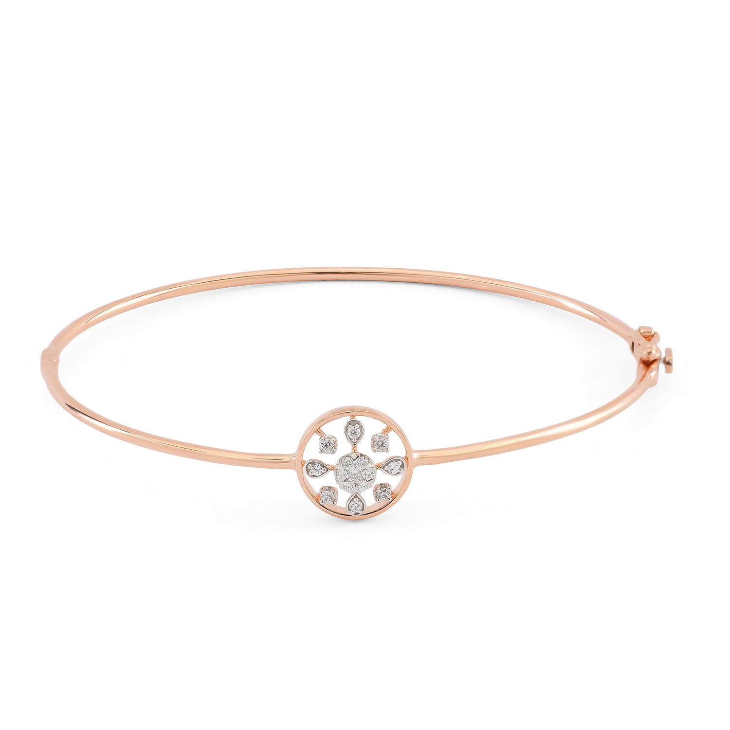 Delicate Floral Emblem Bangle with Sparkling Center Accents
