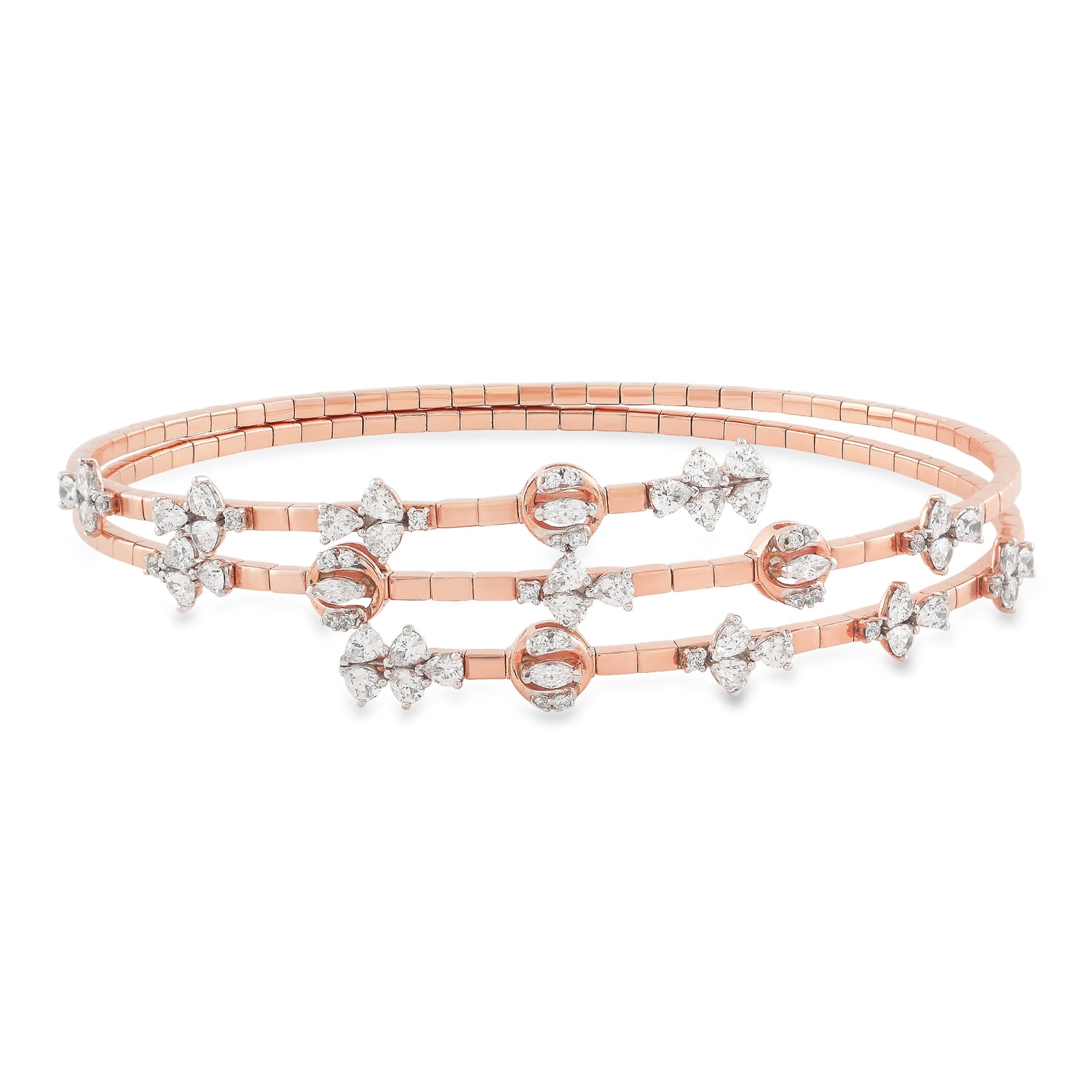 Radiant Geometric Bangle Set with Brilliant Stone Accents