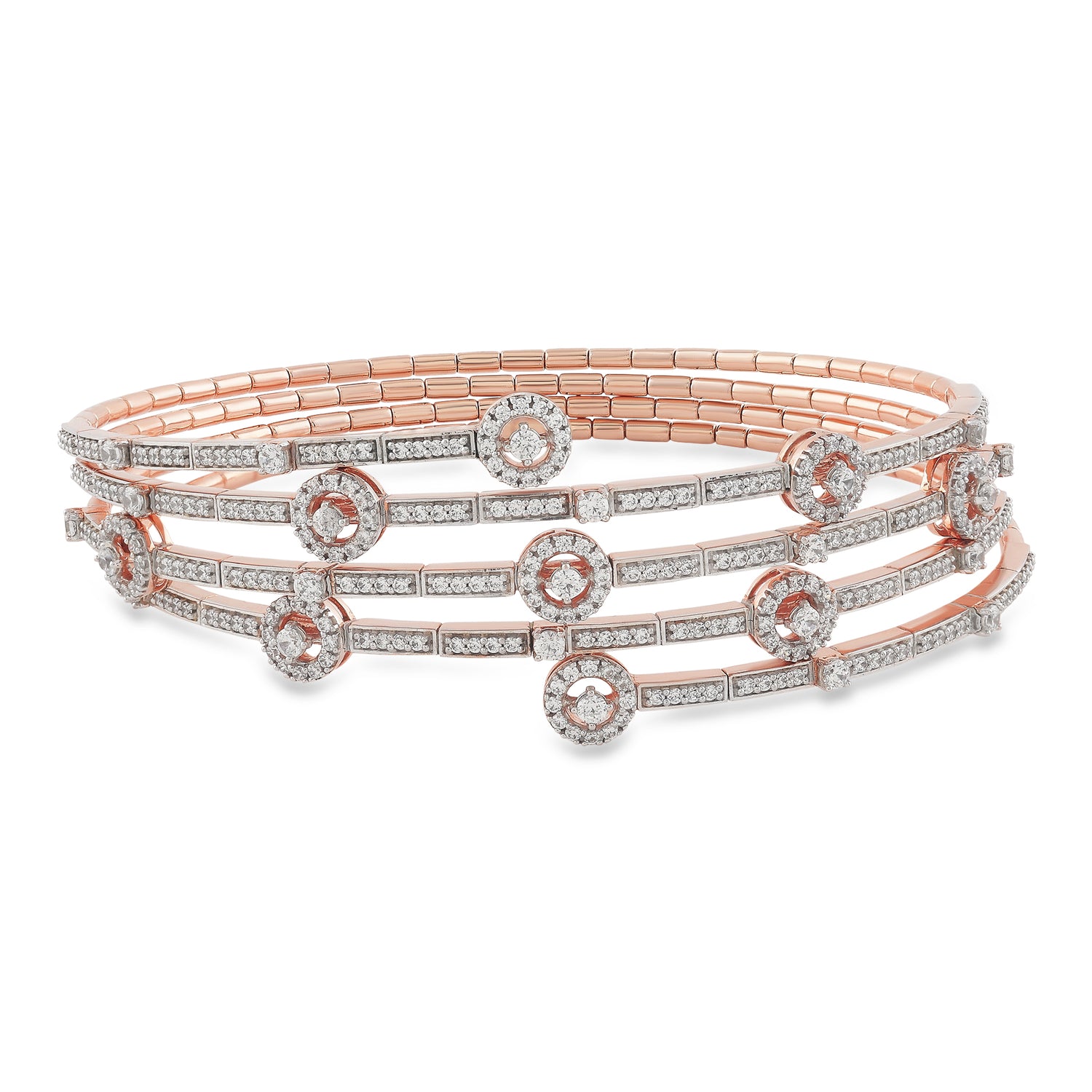 Exquisite Round Motif Bangle Set with Sparkling Stone Highlights