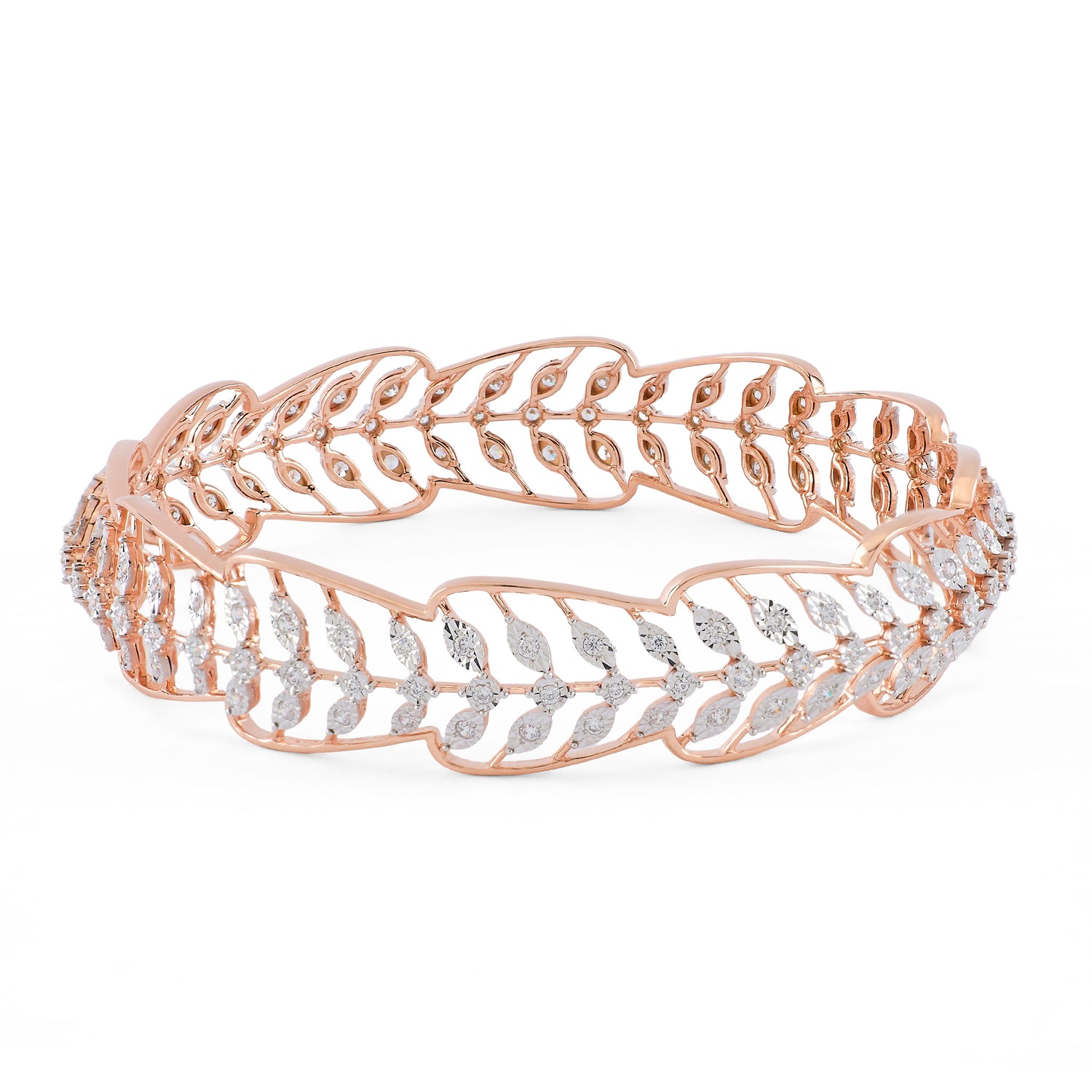 Luxurious Leaf Motif Bangle with Interwoven Sparkling Detailing