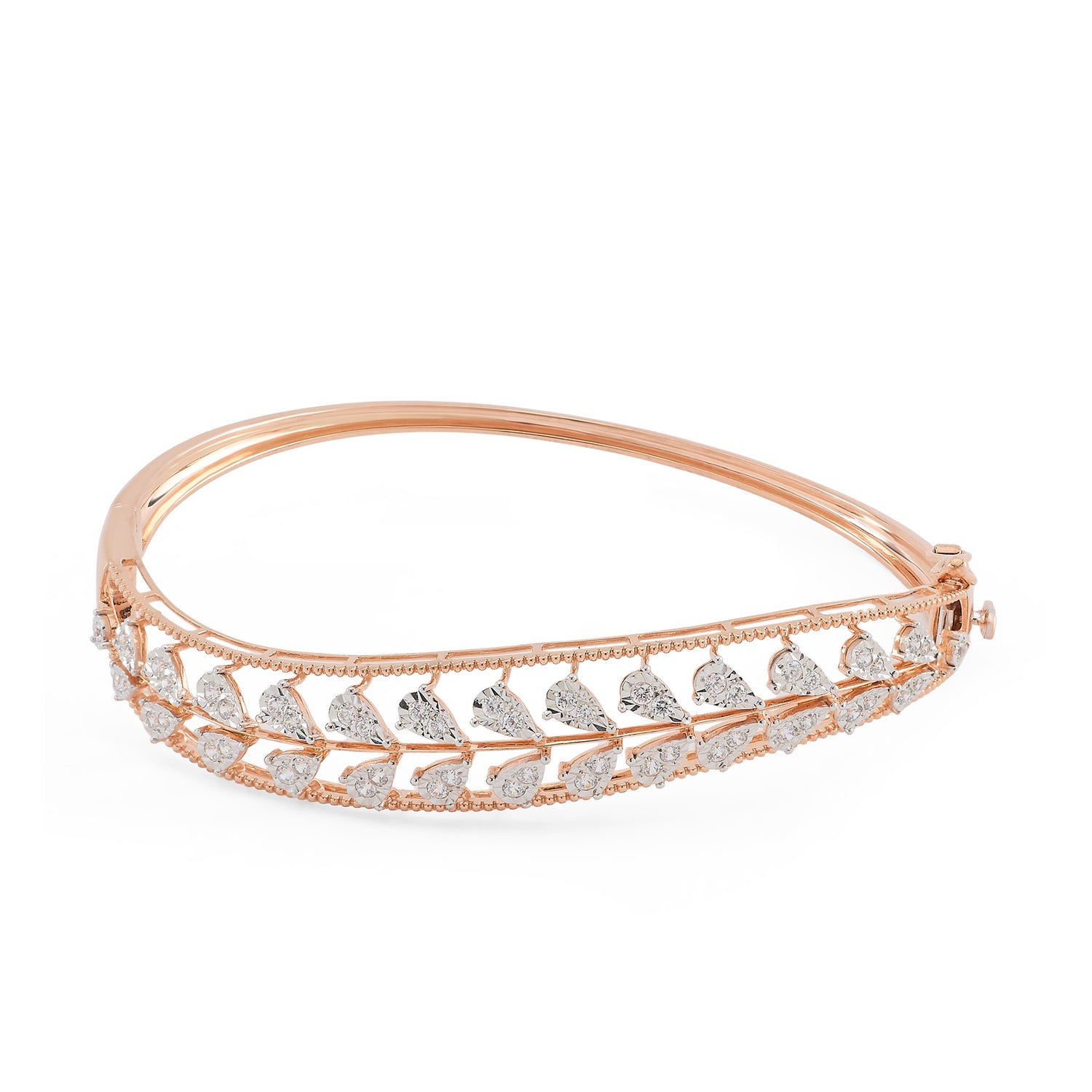 Contemporary Chevron Bangle with Dual-Row Sparkling Detailing