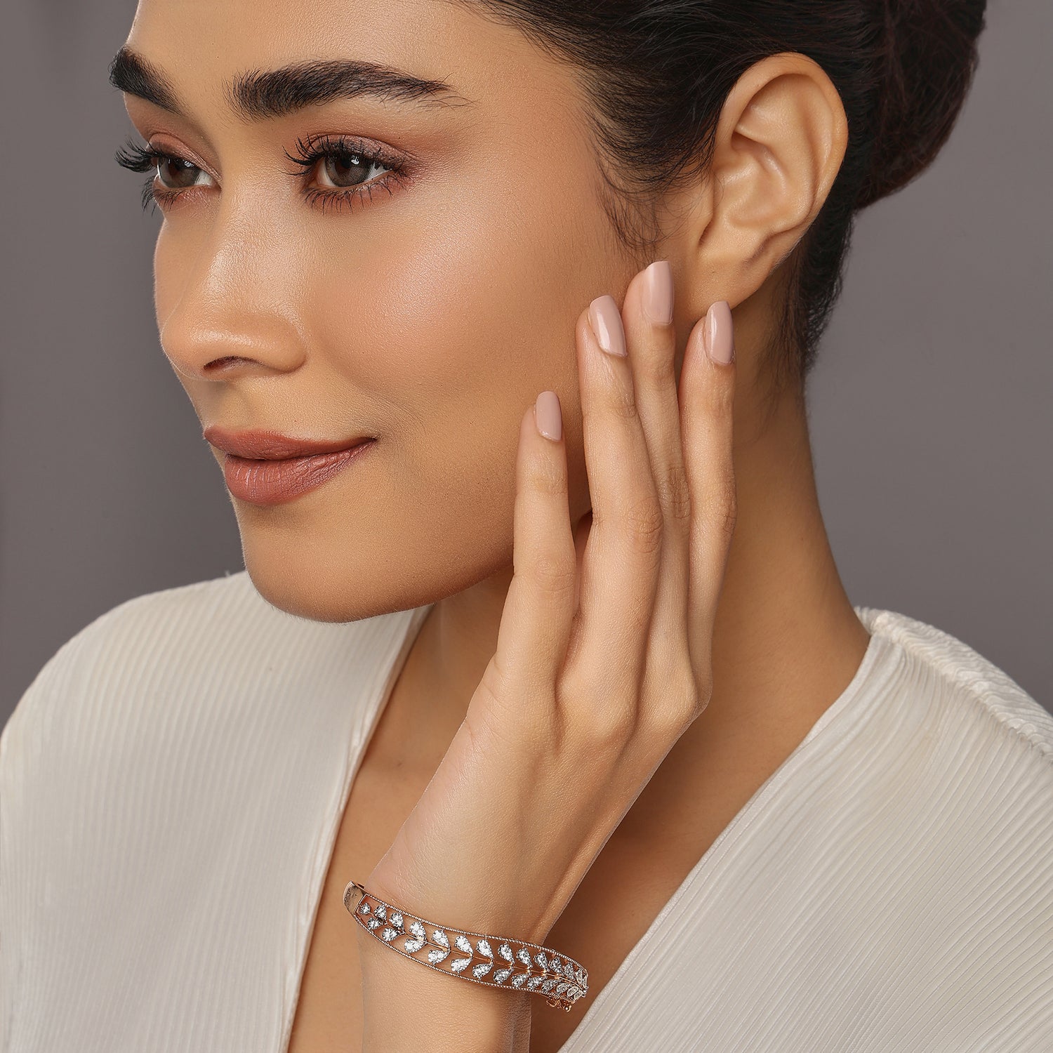 Contemporary Chevron Bangle with Dual-Row Sparkling Detailing