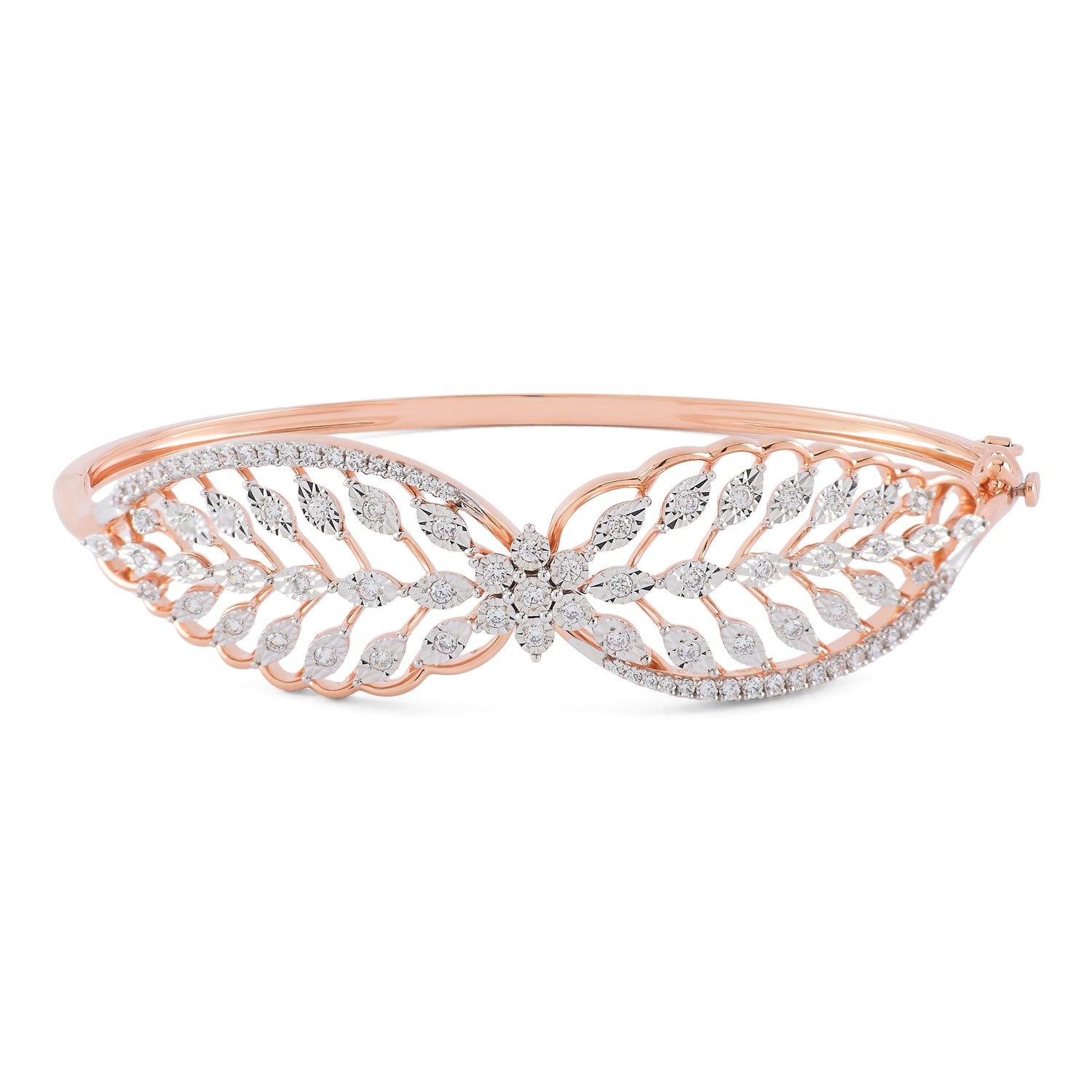 Elegant Leaf Motif Bangle with Sparkling Openwork Design