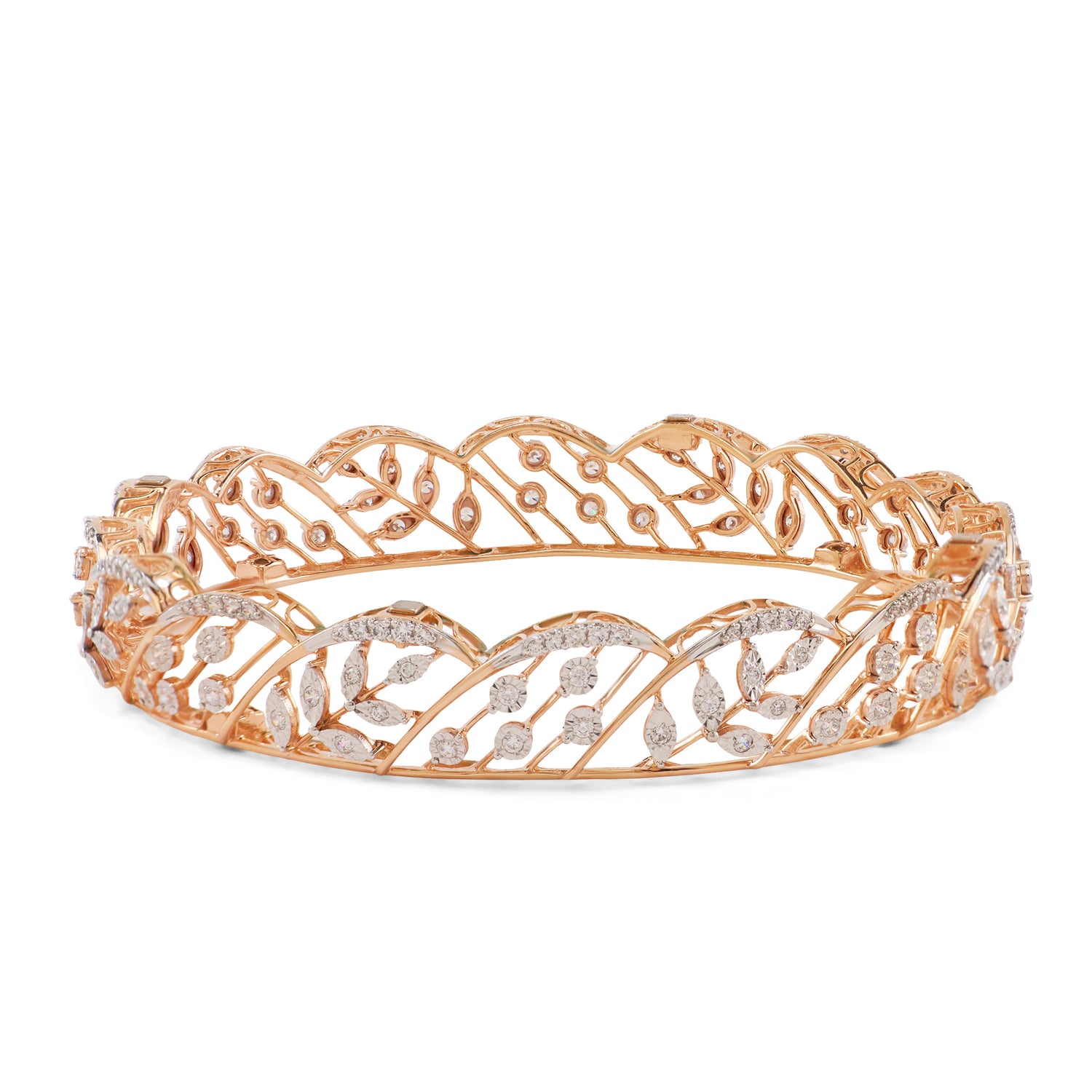 Contemporary Dual Band Womens Bangle with Open-Link Detailing