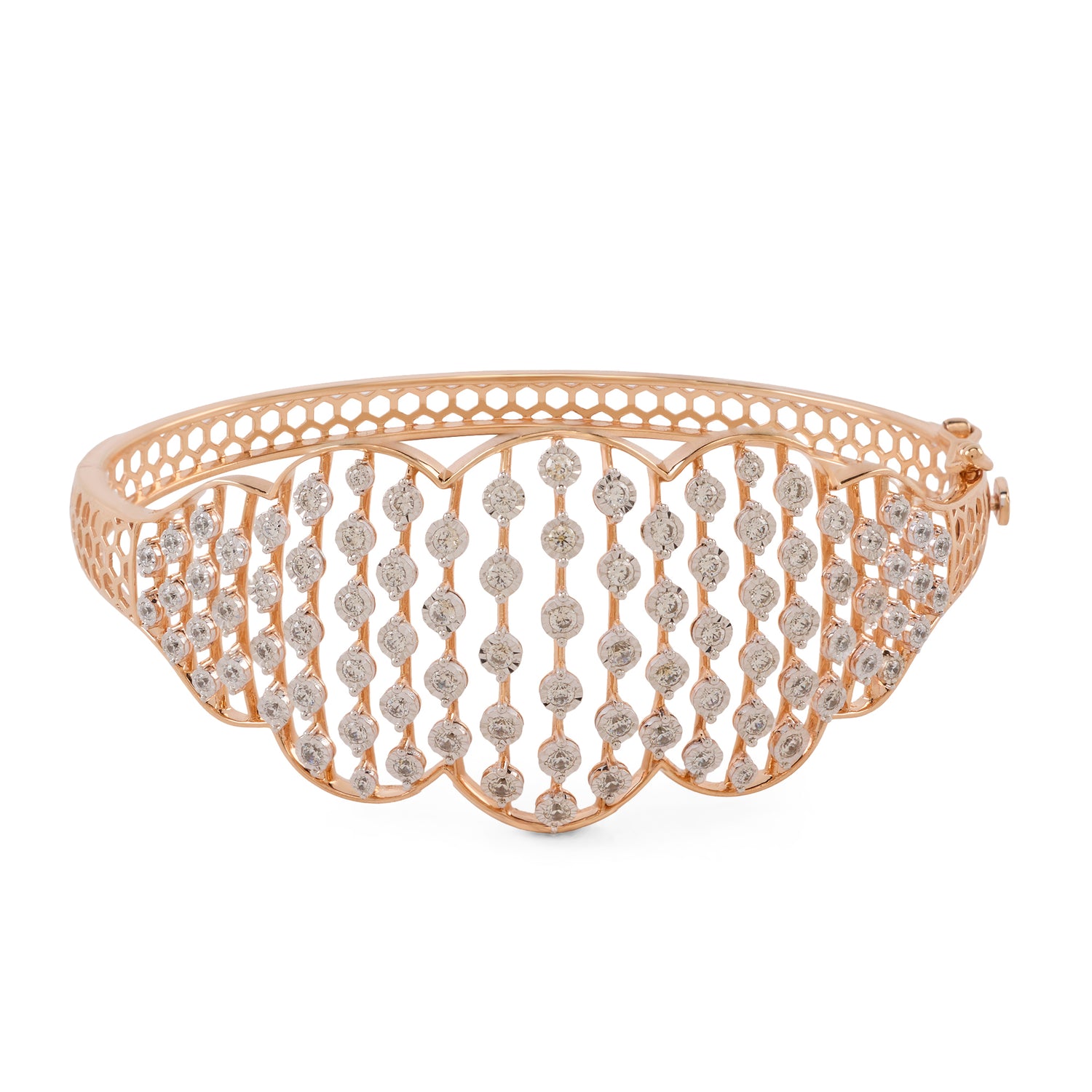 Radiant Wave-Pattern Bangle with Intricate Stone Detailing
