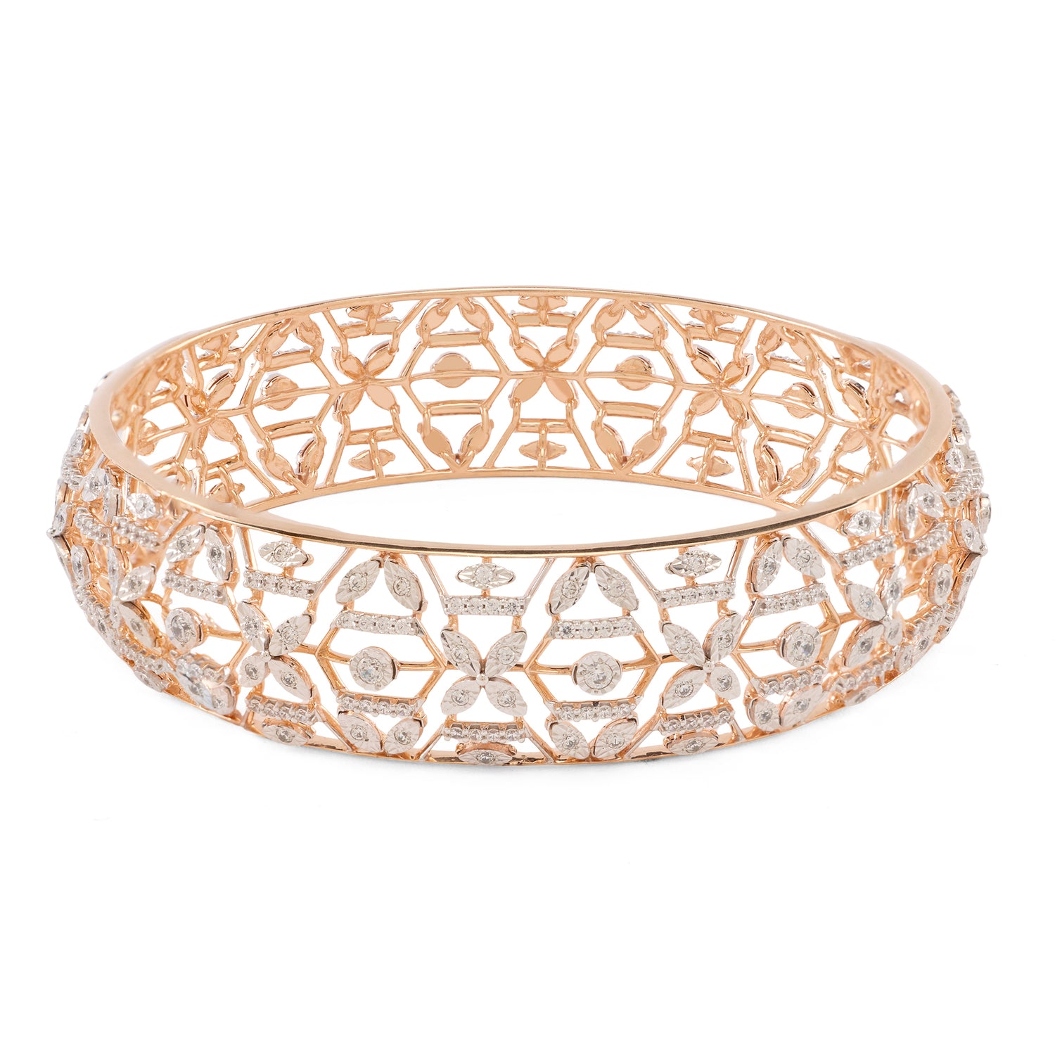 Grand Geometric Lattice Bangle with Brilliant Stone Embellishments