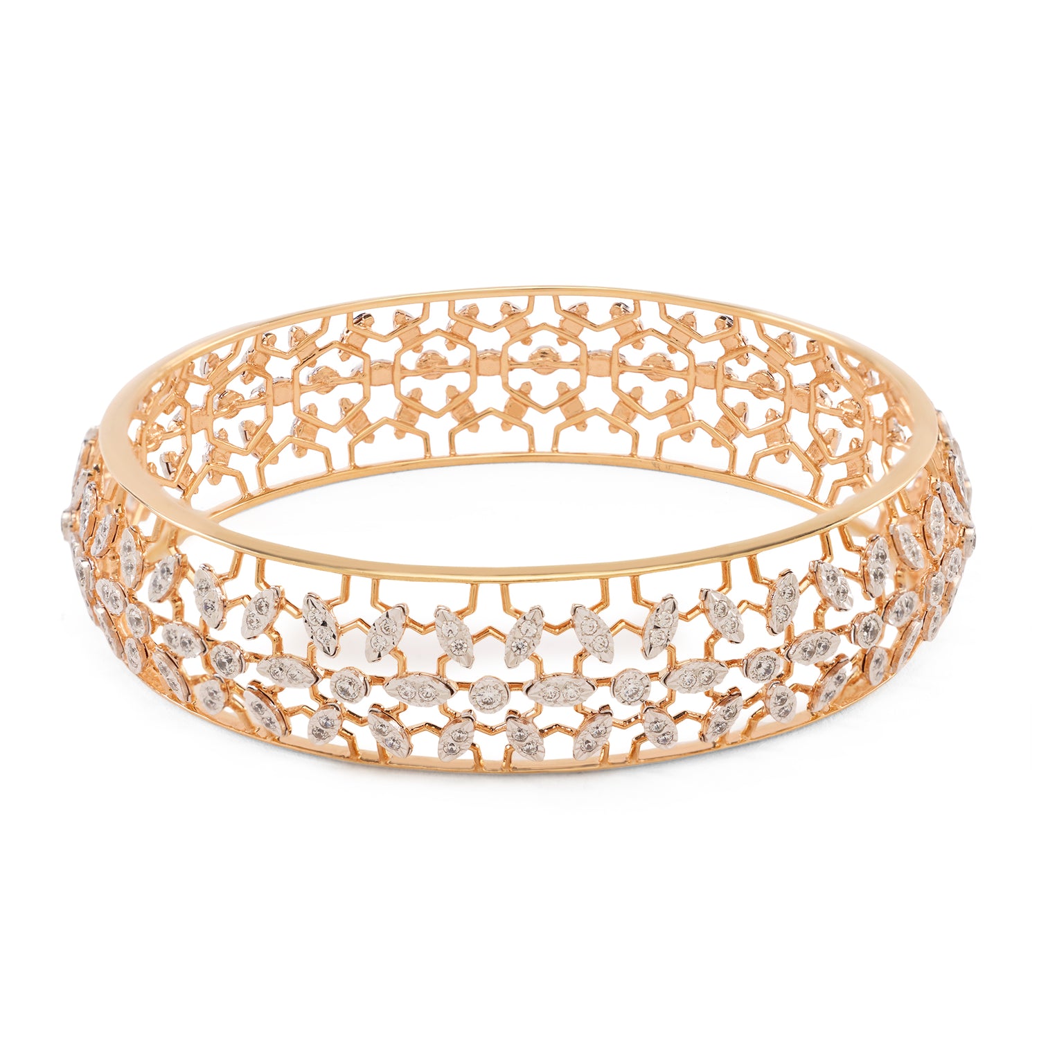 Regal Floral Mesh Bangle with Exquisite Stone Embellishments